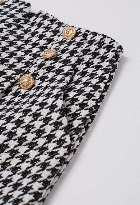 Metallic Houndstooth Golden Button Shorts in Black