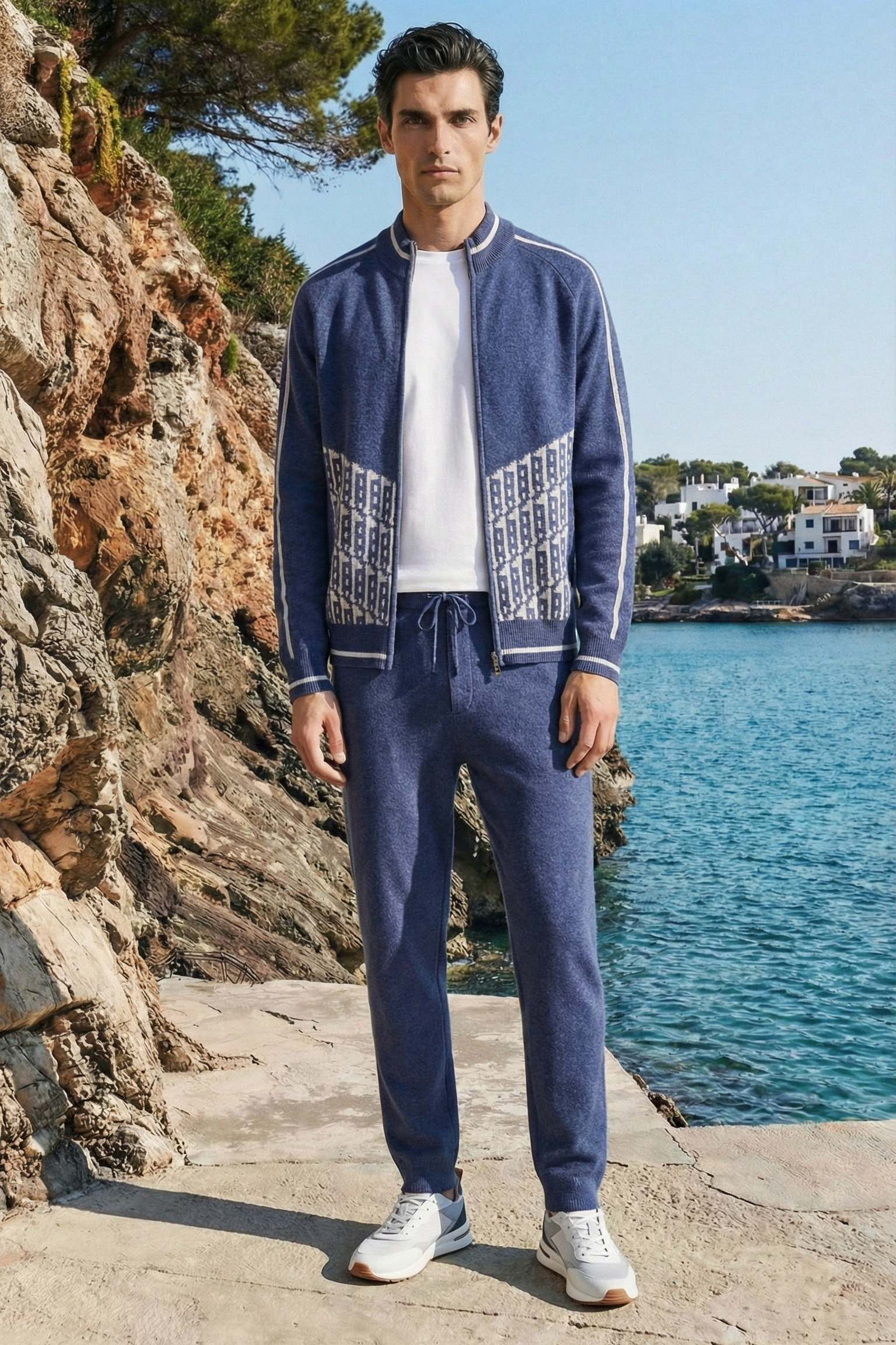 Enzo Cashmere Full-Zip Set Navy