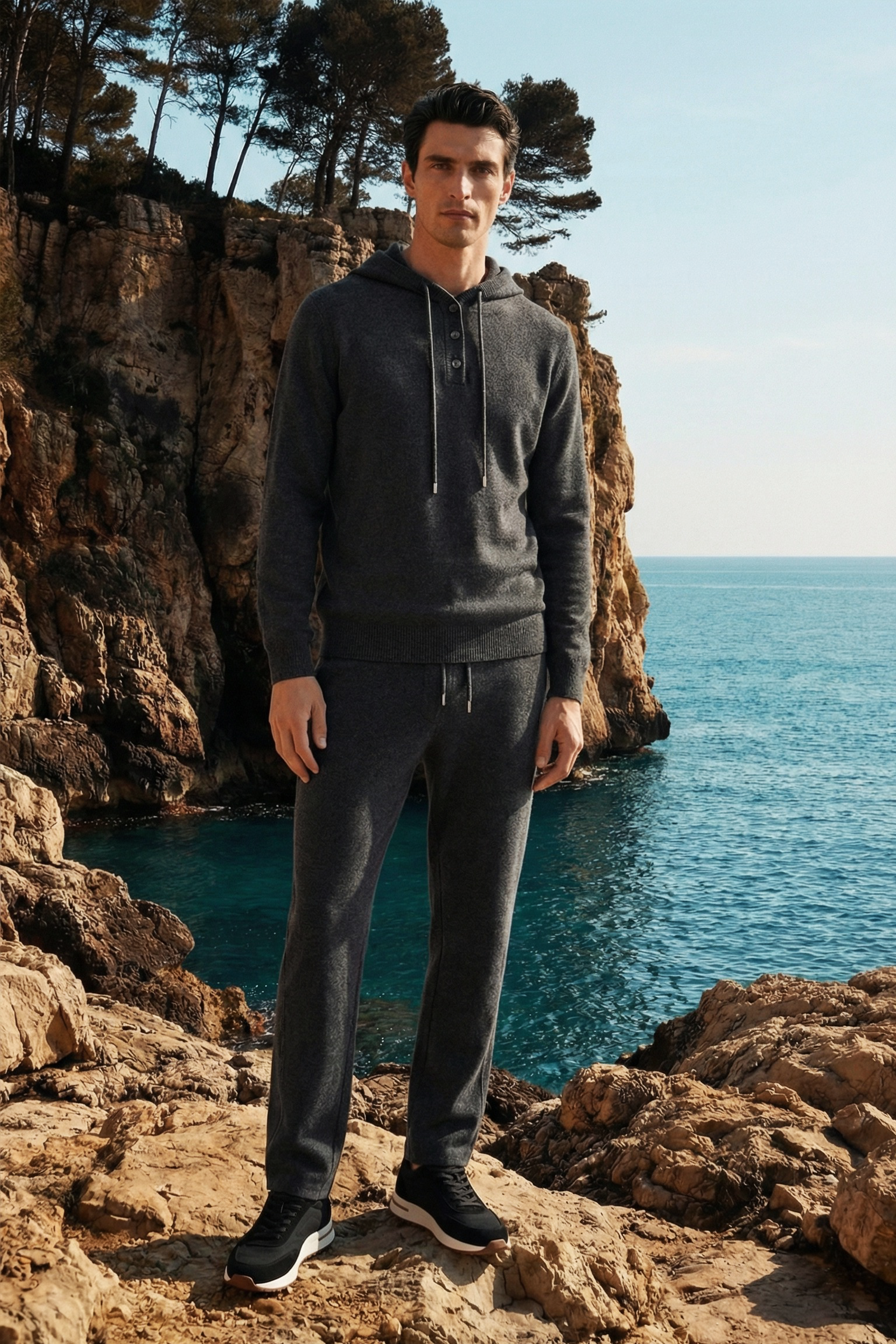 Sorelli Knit Hooded Set Dark Grey