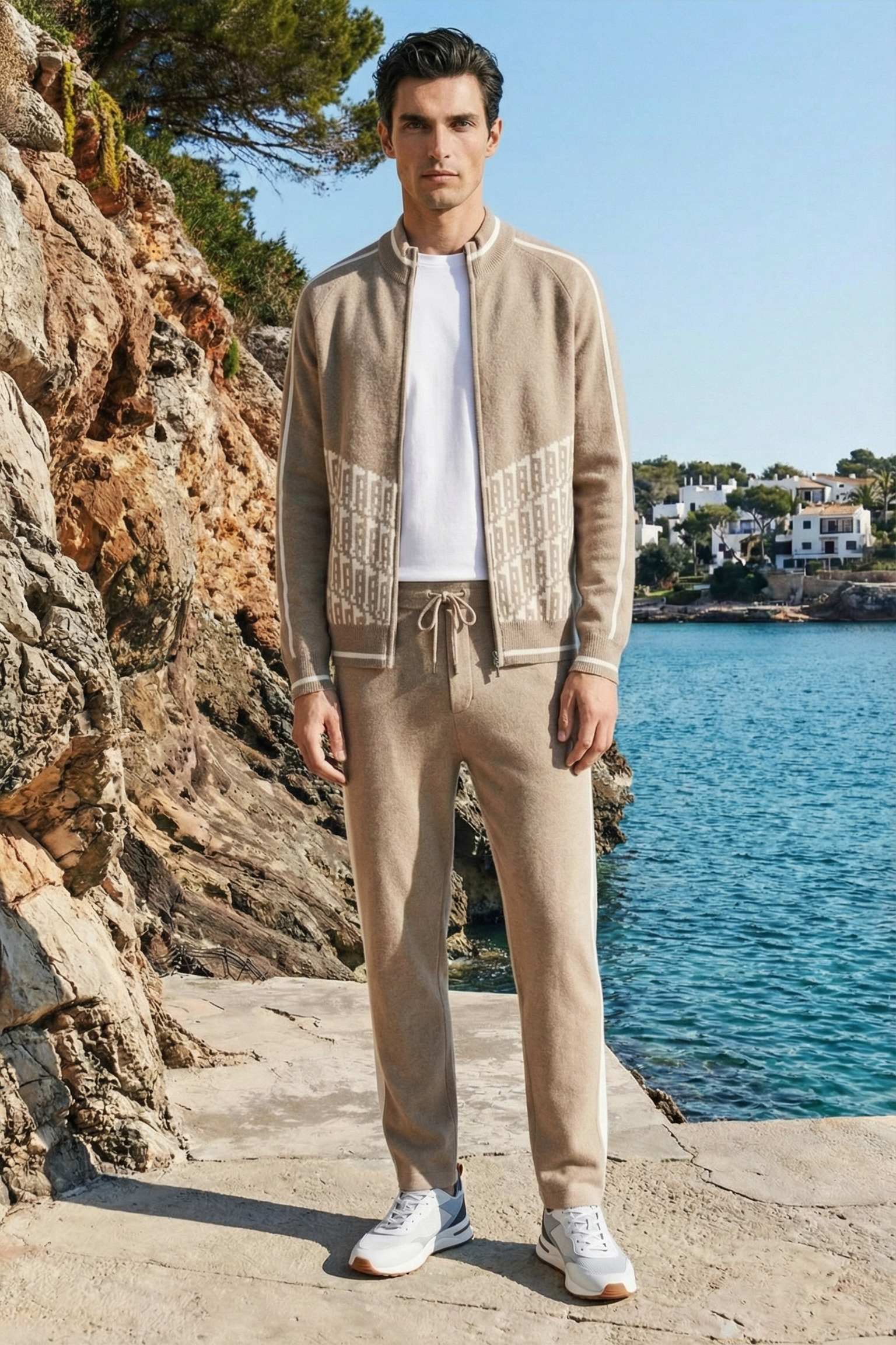 Enzo Cashmere Full-Zip Set Camel