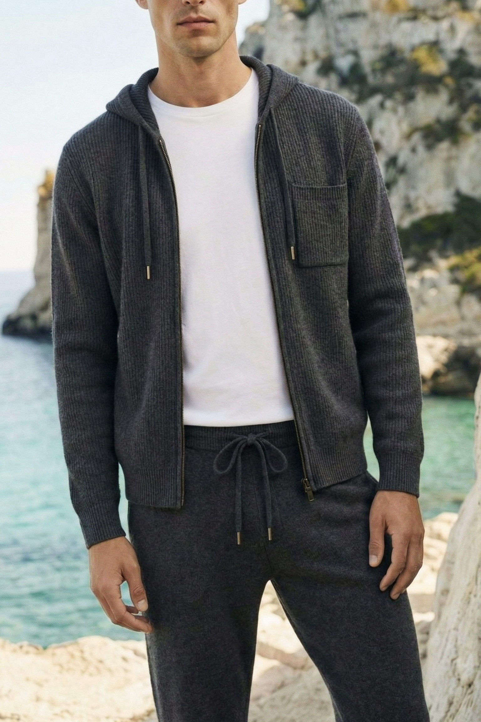 Elviro Cashmere Hooded Zip Set Blue