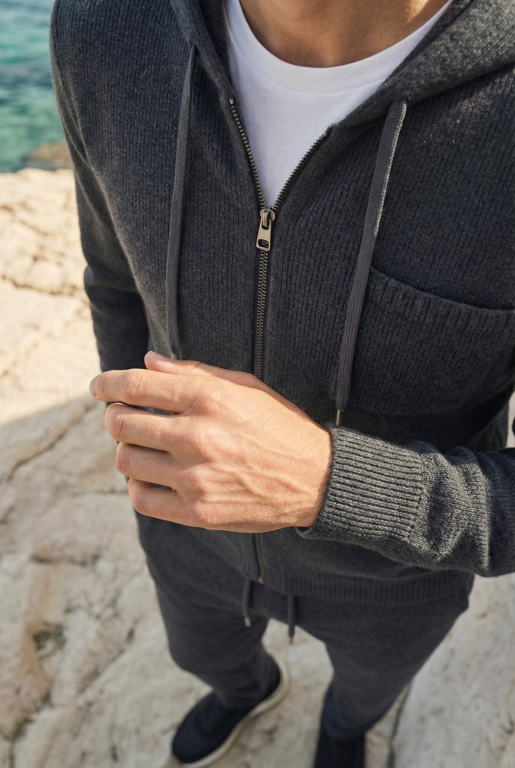 Elviro Cashmere Hooded Zip Set Blue