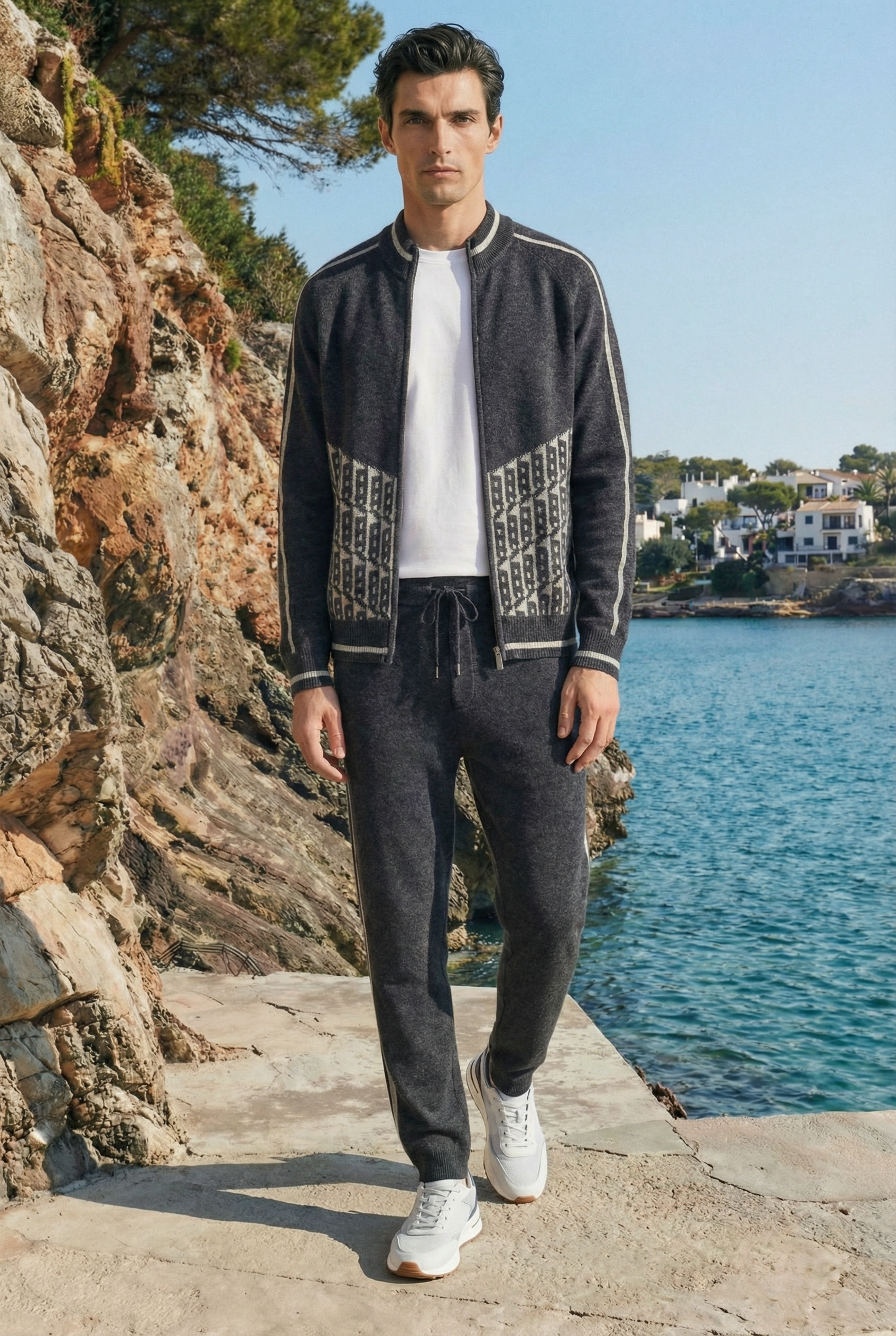 Enzo Cashmere Full-Zip Set Dark Grey