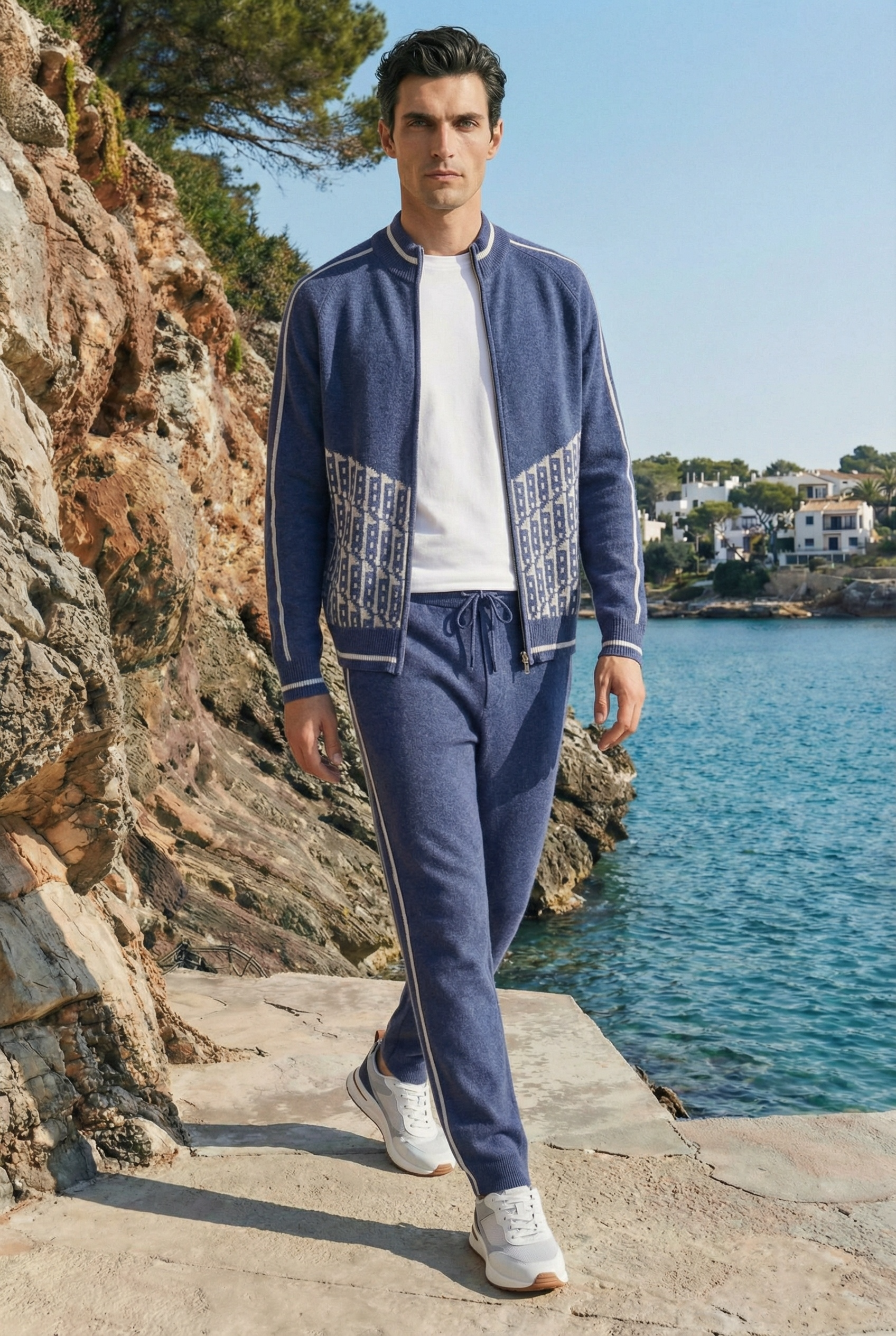 Enzo Cashmere Full-Zip Set Navy