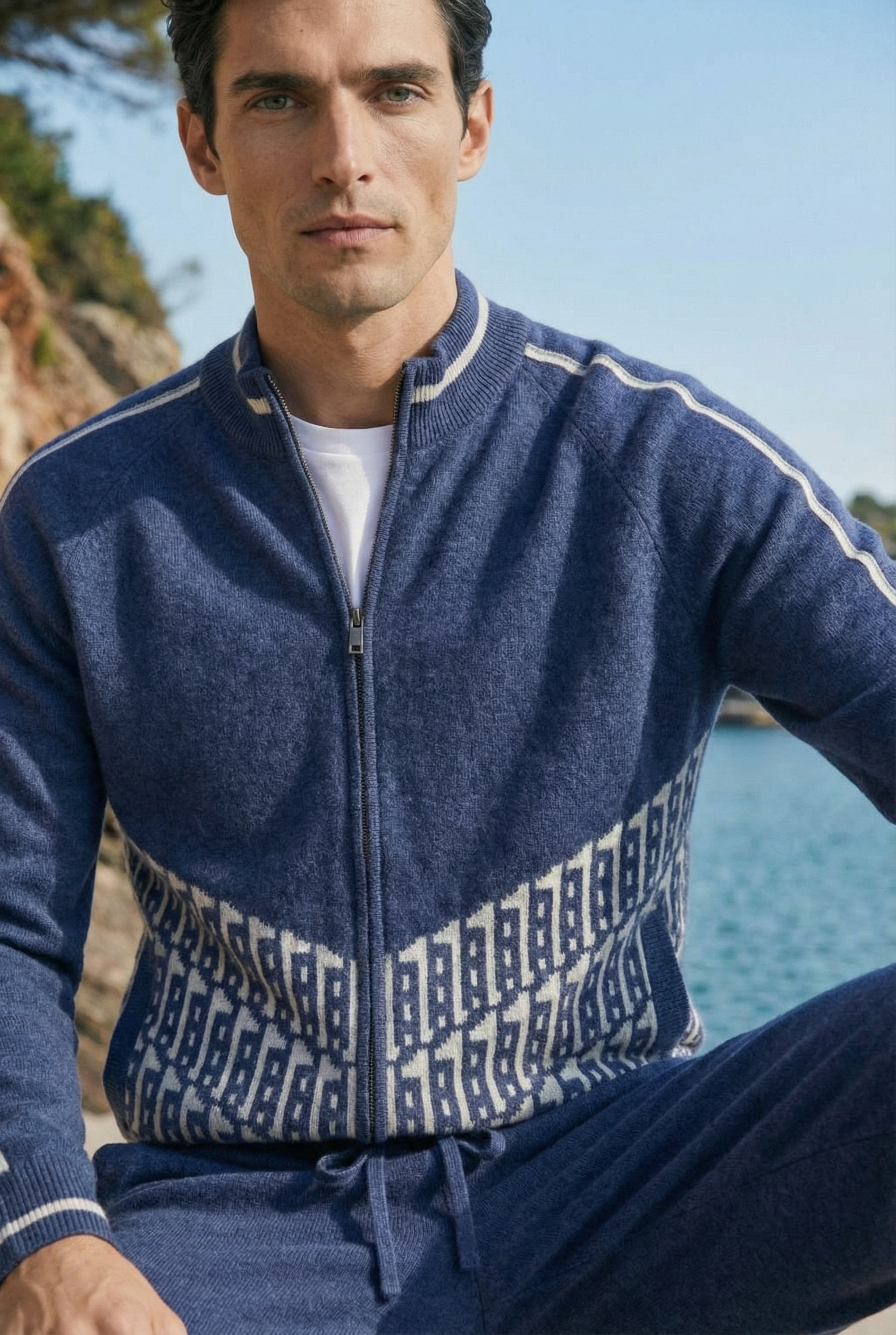 Enzo Cashmere Full-Zip Set Navy
