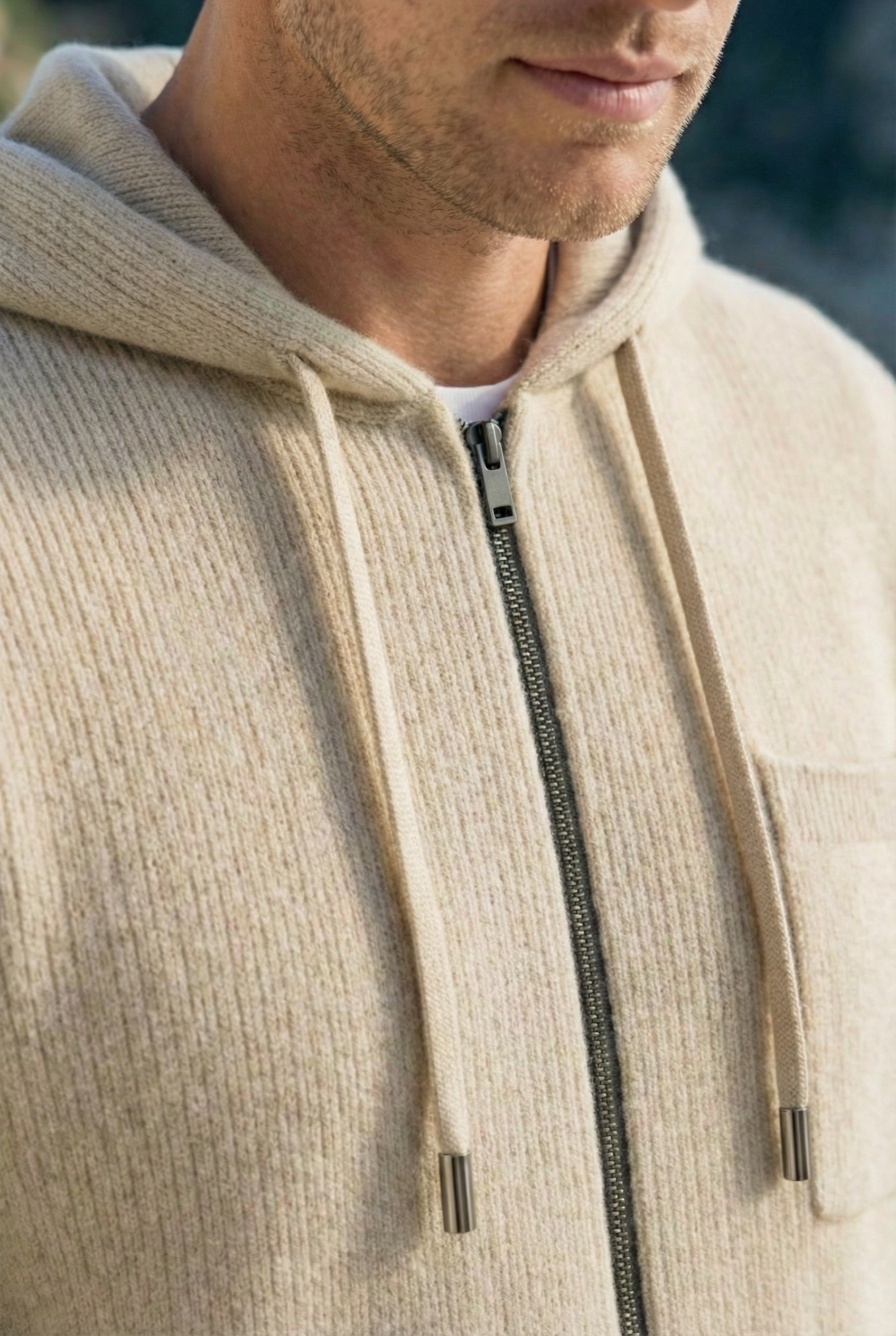 Elviro Cashmere Hooded Zip Set Cream