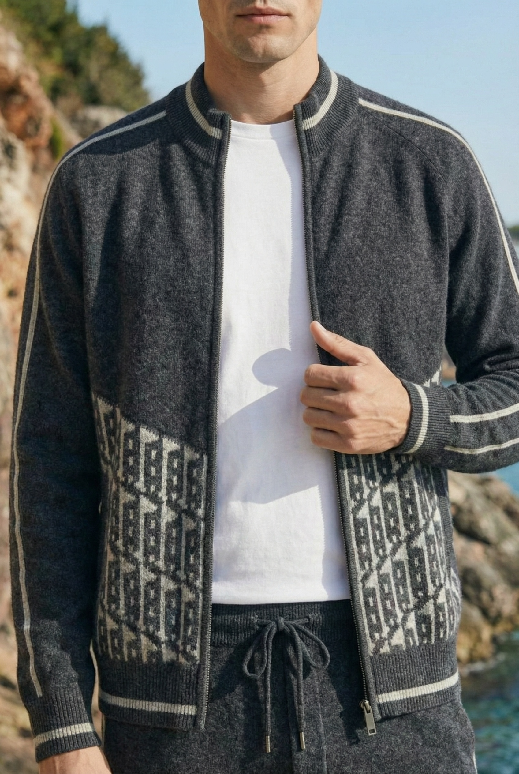 Enzo Cashmere Full-Zip Set Dark Grey