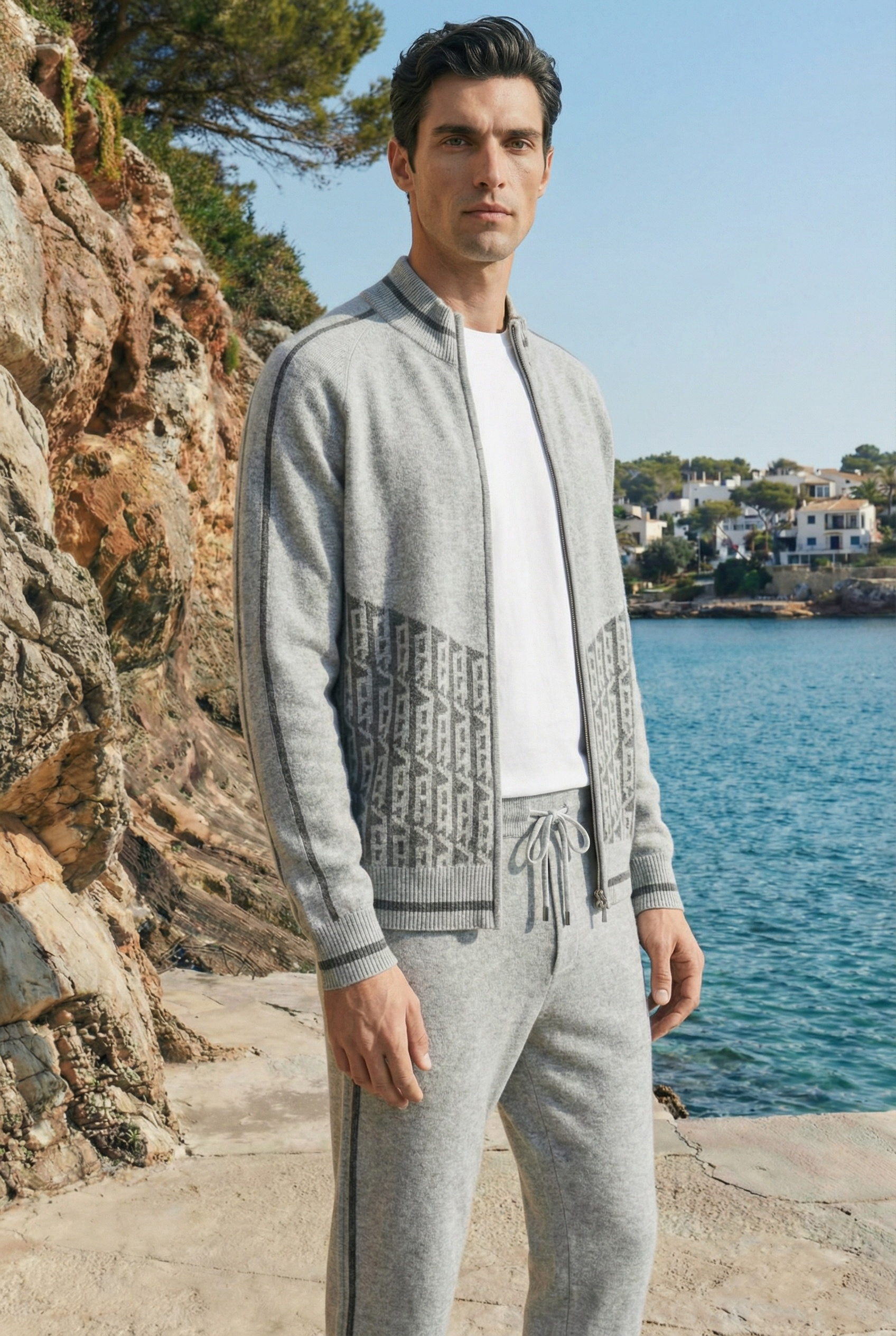 Enzo Cashmere Full-Zip Set Grey