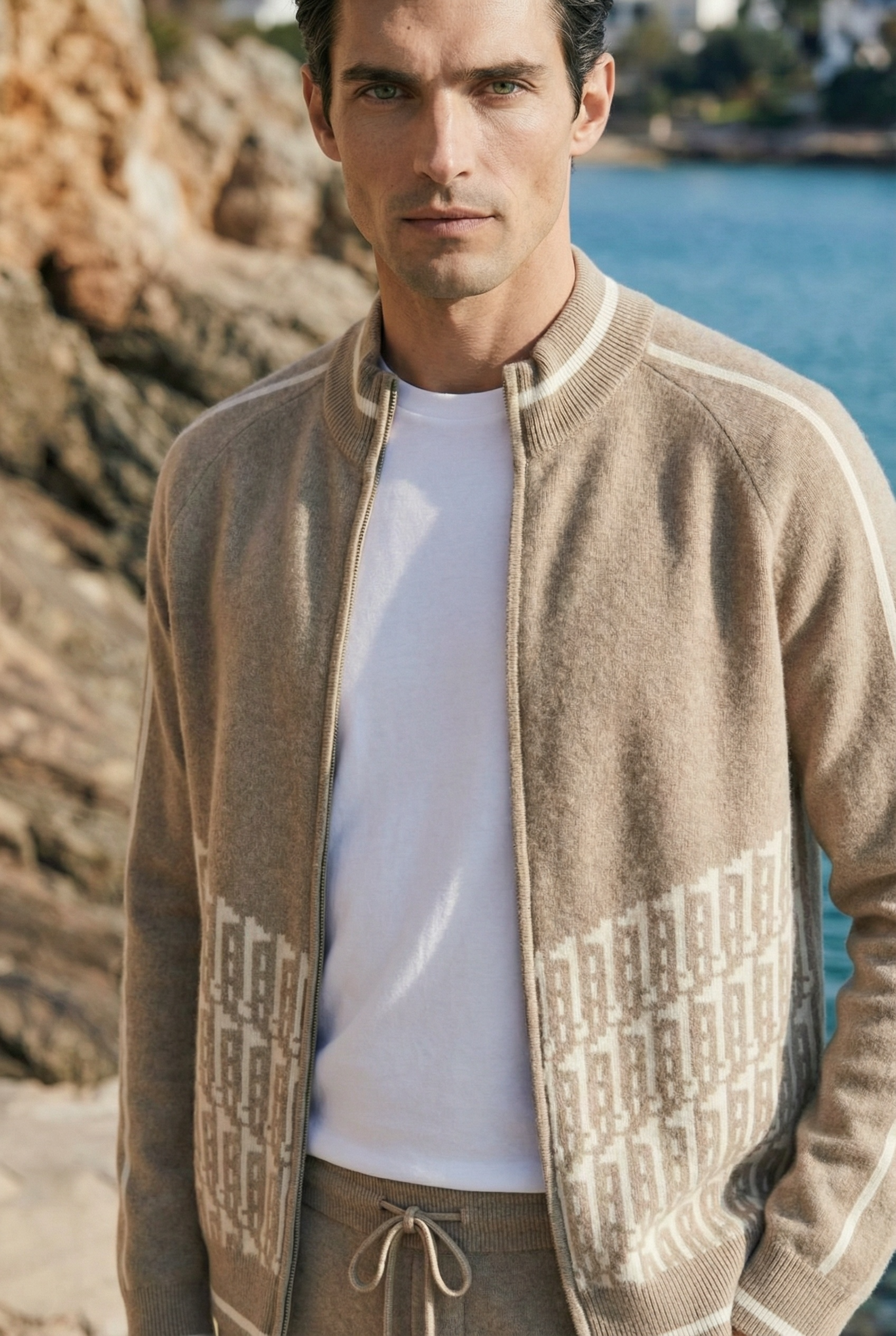 Enzo Cashmere Full-Zip Set Camel