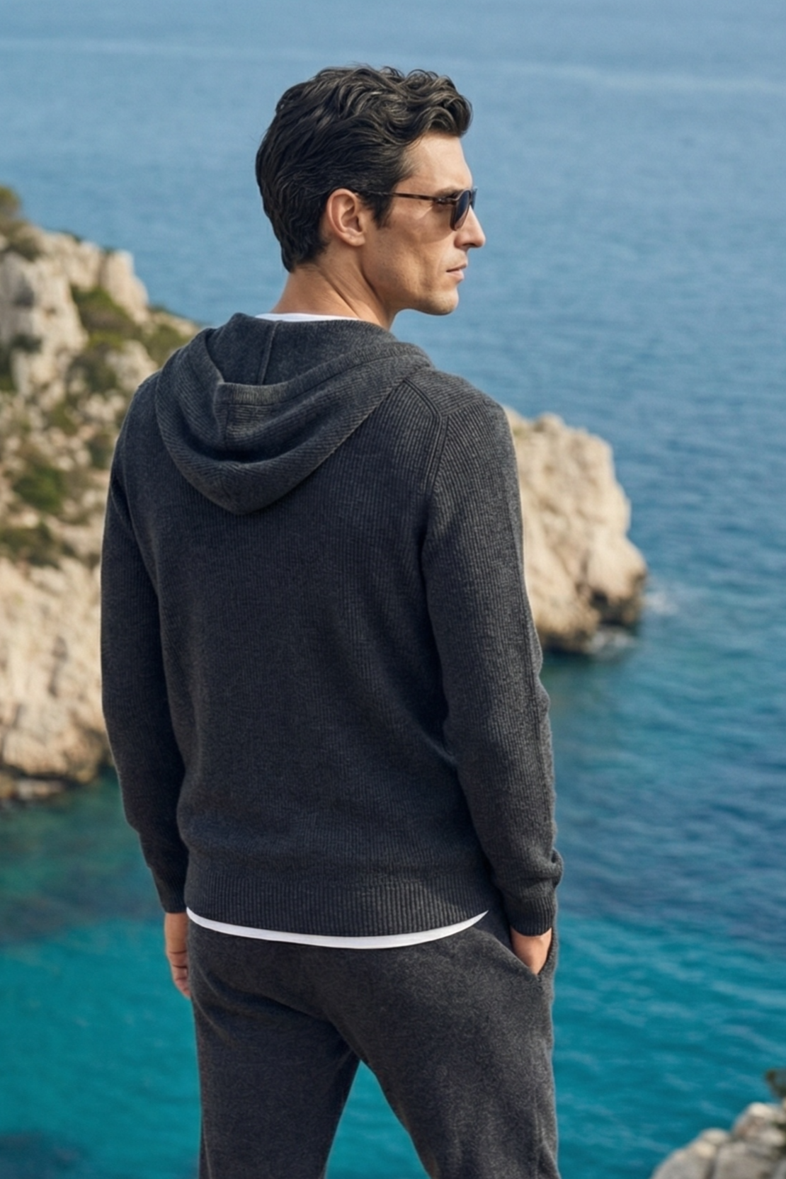 Elviro Cashmere Hooded Zip Set Blue