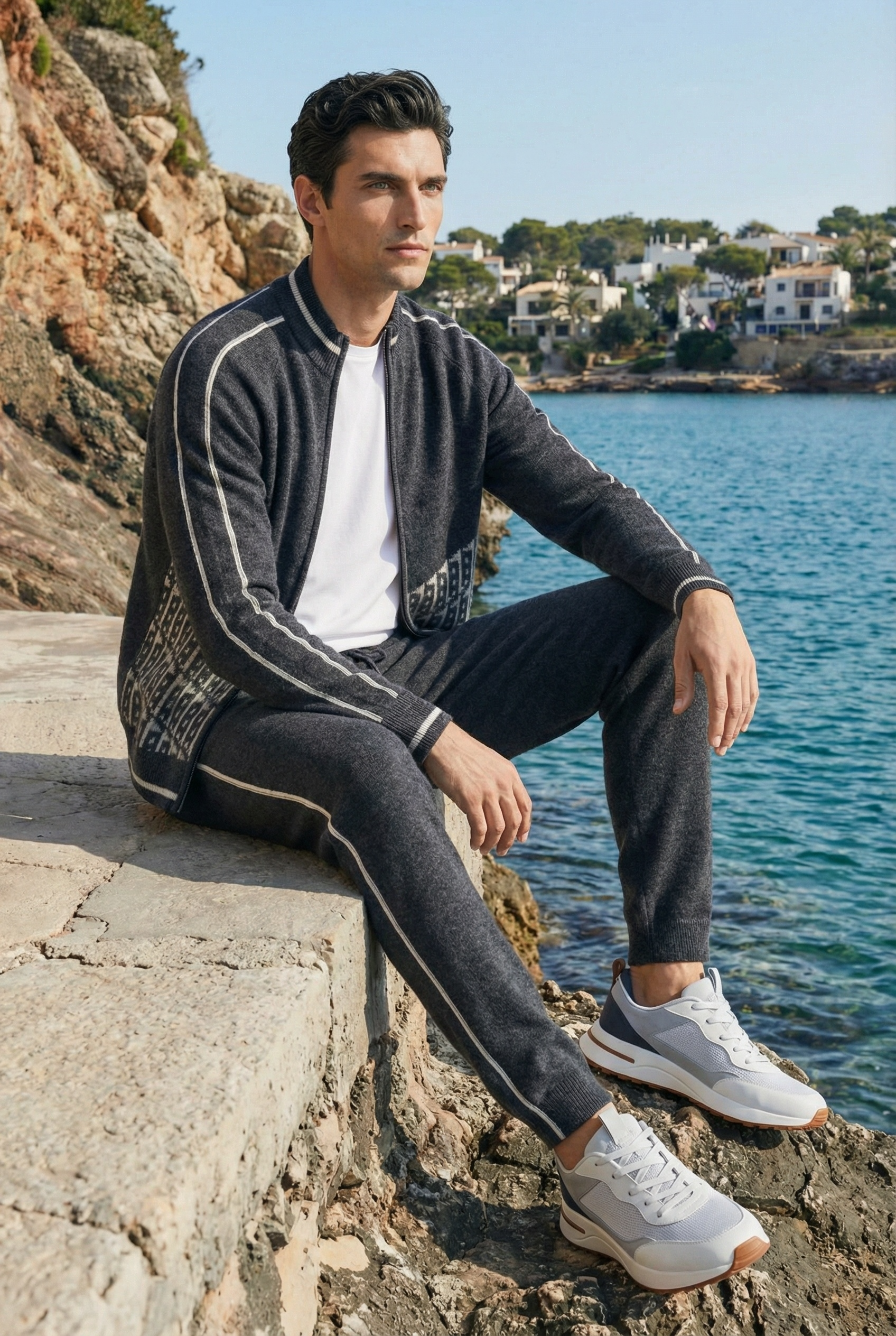 Enzo Cashmere Full-Zip Set Dark Grey