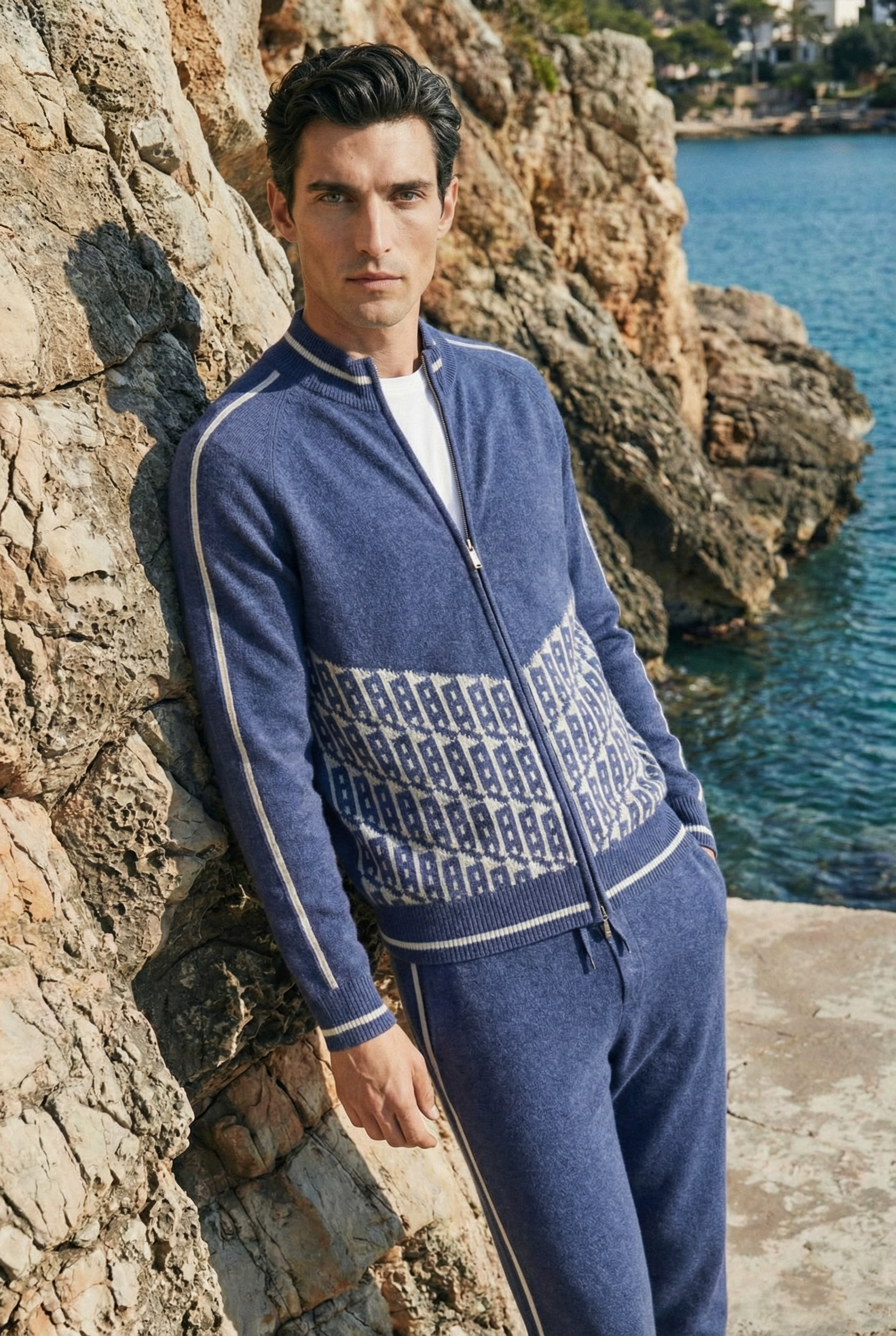 Enzo Cashmere Full-Zip Set Navy