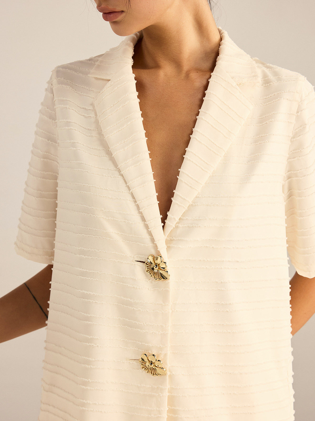 Textured Short-Sleeve Blazer Set