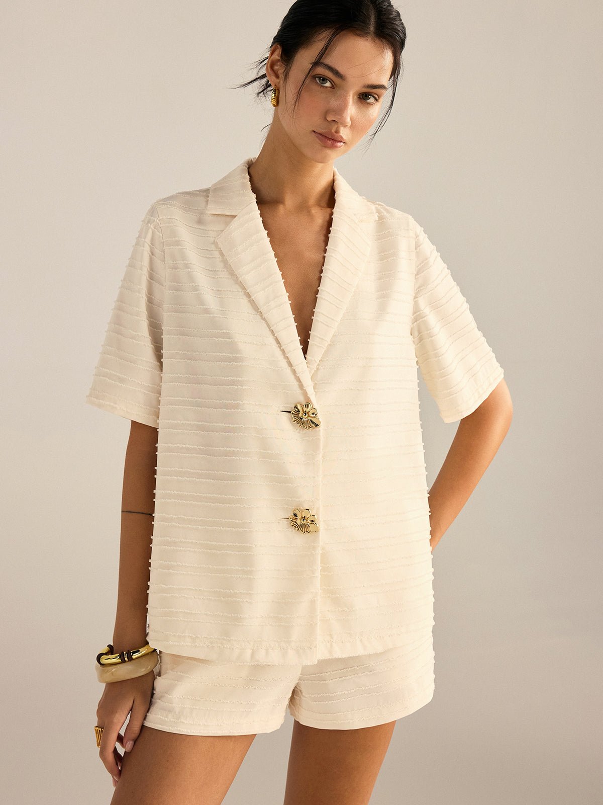 Textured Short-Sleeve Blazer Set