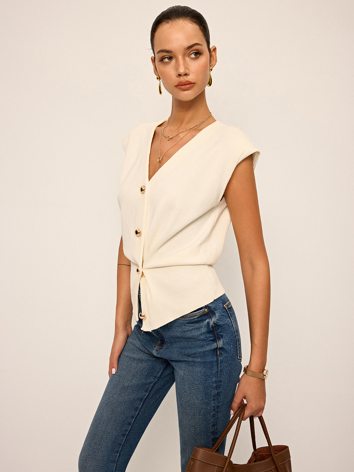 Gilet asymétrique en tricot à double sens