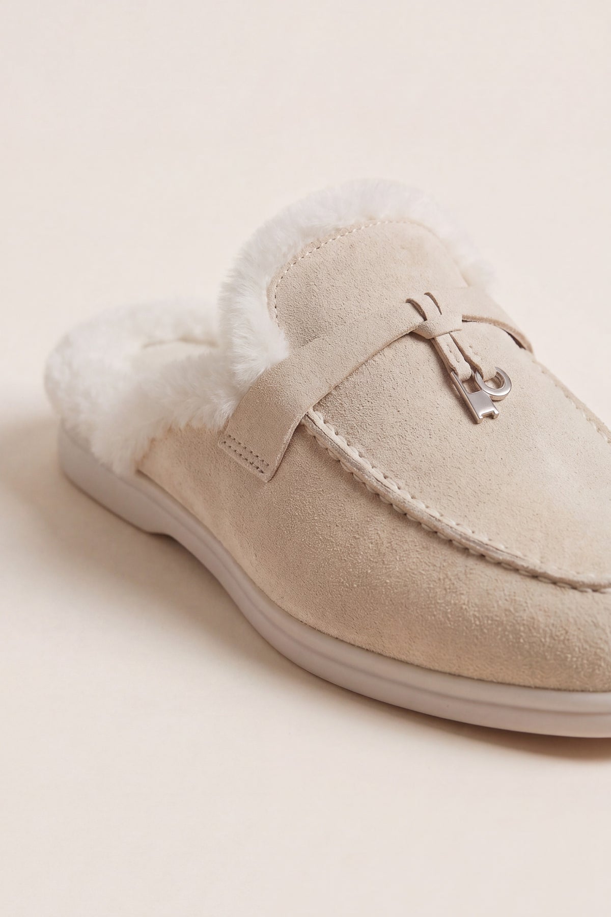 Maretti Fur-Lined Buckle Mule Cream