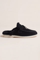 Maretti Fur-Lined Buckle Mule Black