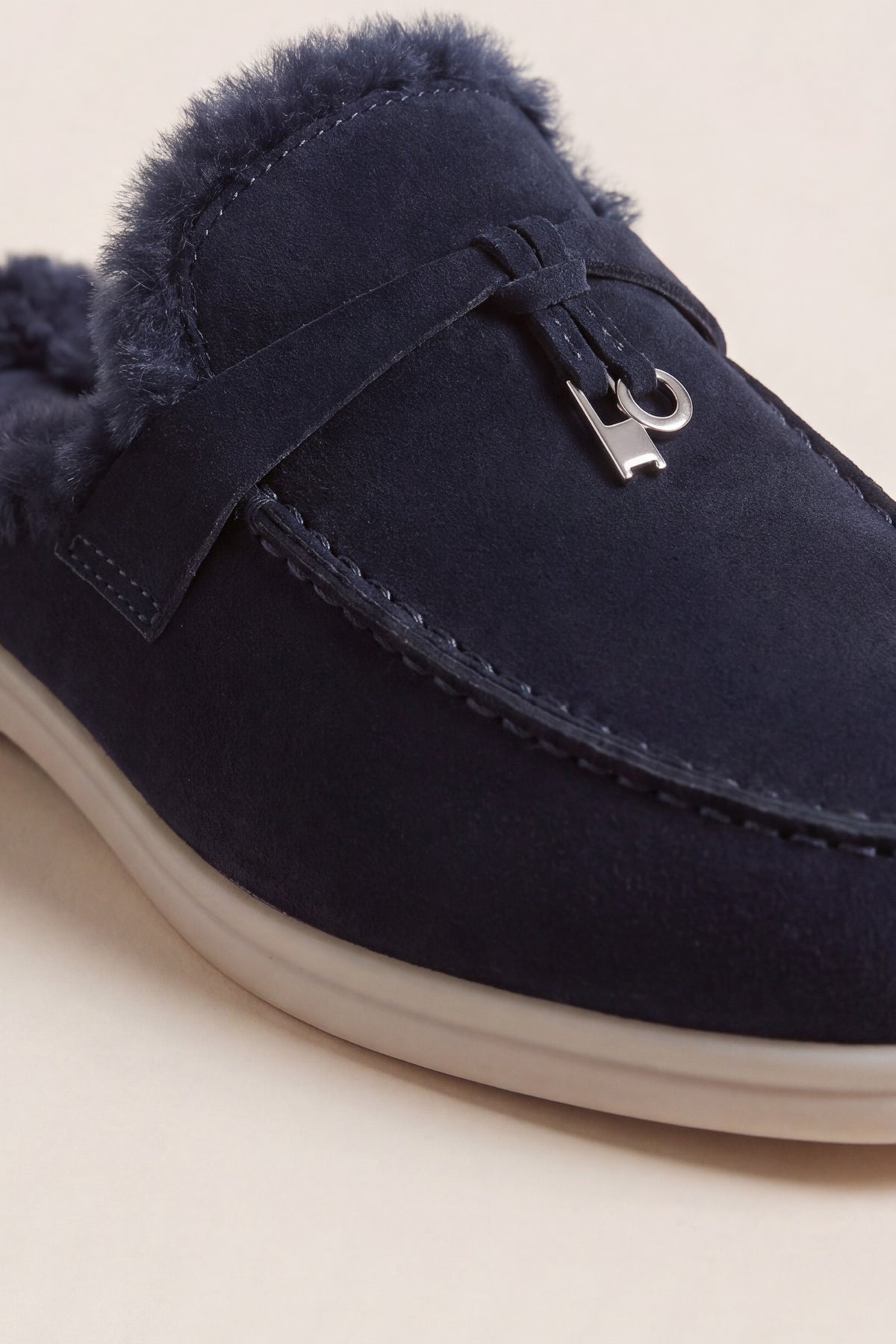 Maretti Fur-Lined Buckle Mule Navy