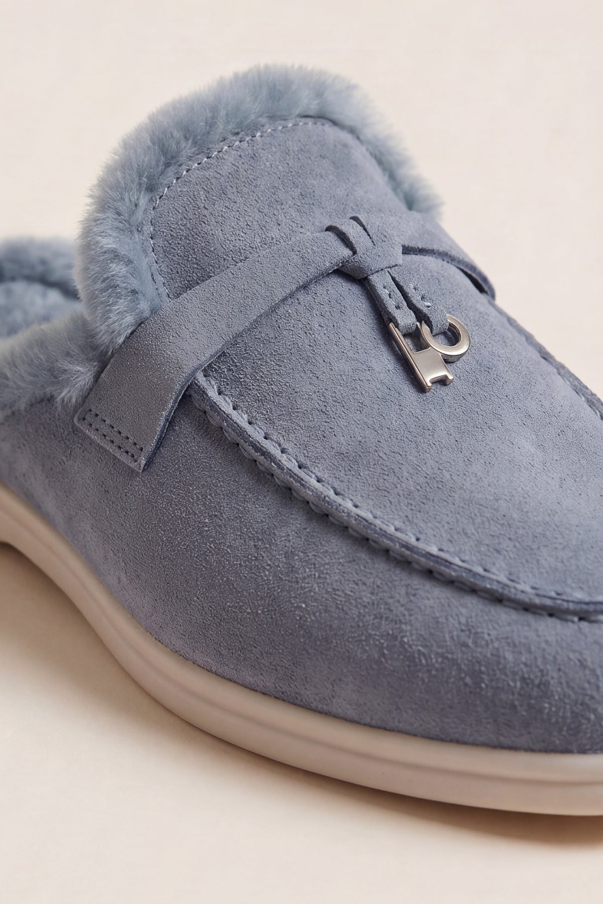 Maretti Fur-Lined Buckle Mule Light Blue