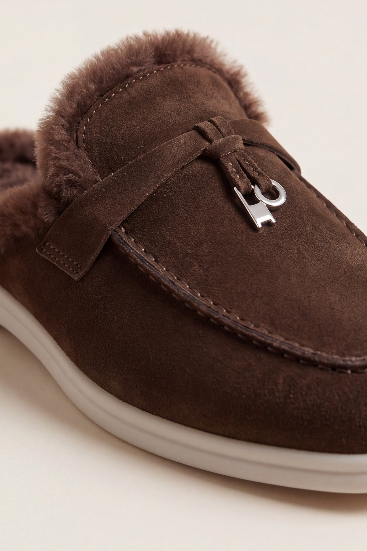 Maretti Fur-Lined Buckle Mule Dark Brown