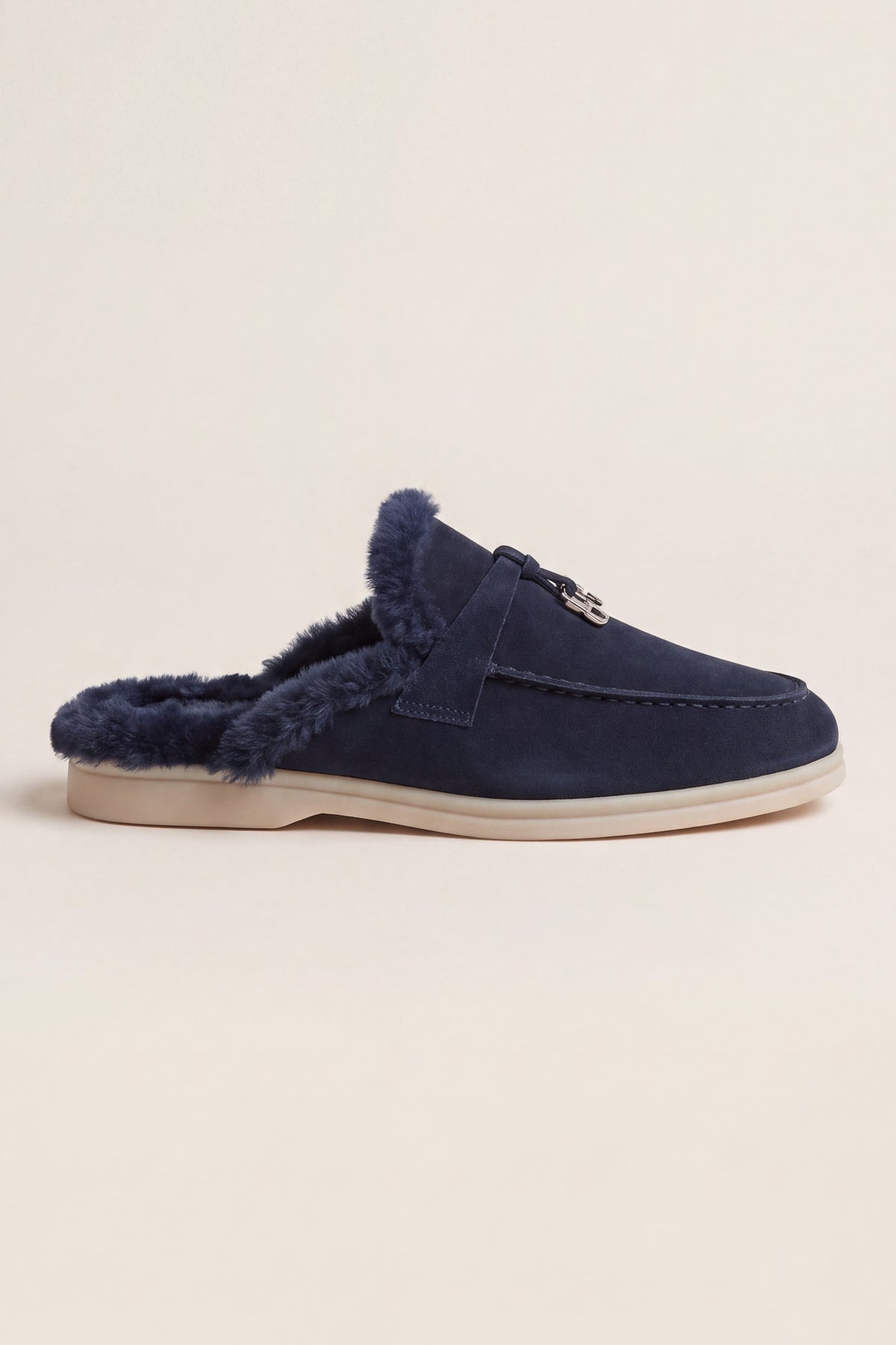 Maretti Fur-Lined Buckle Mule Navy