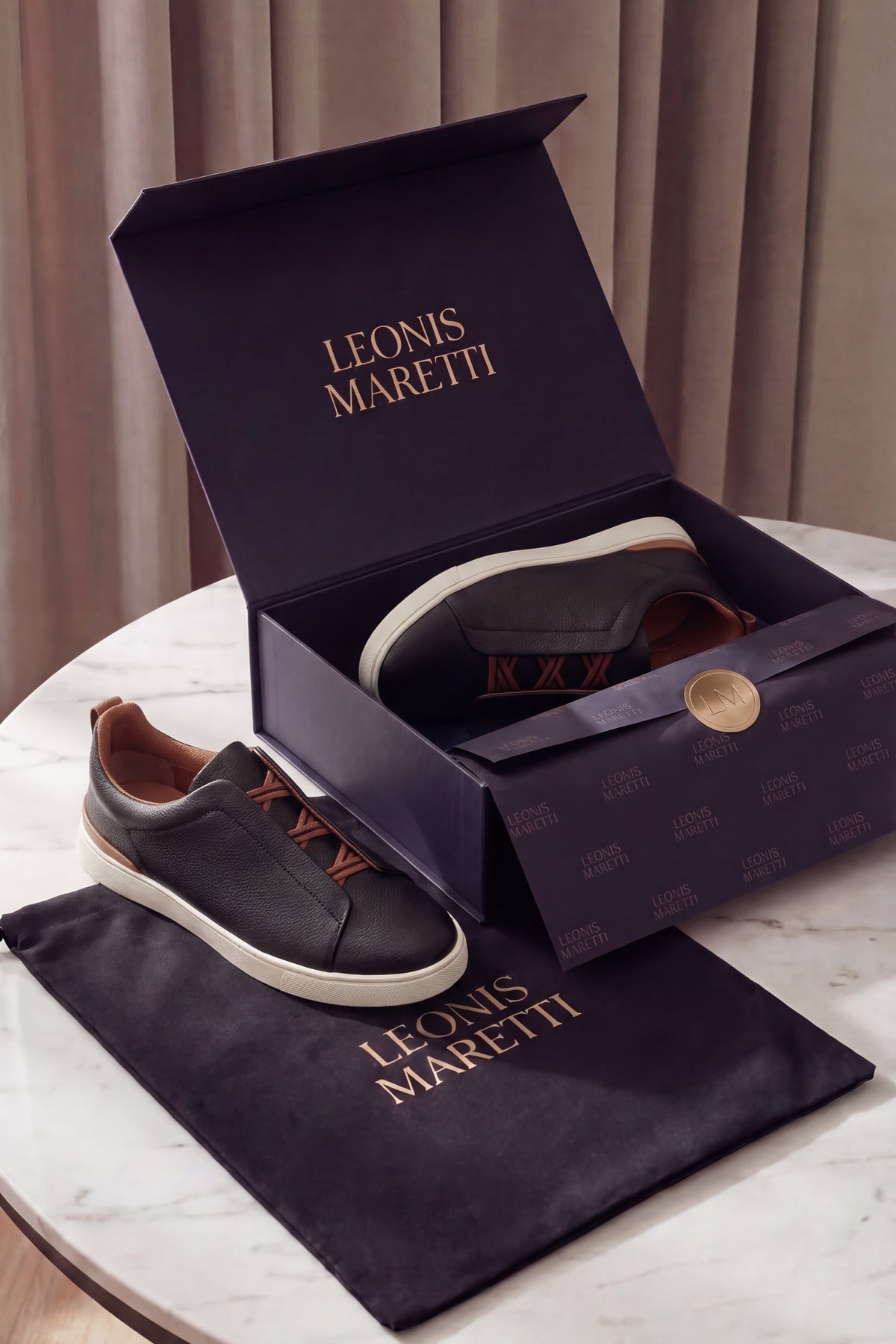 Leomar V2 Leather Slip-On Black Tan
