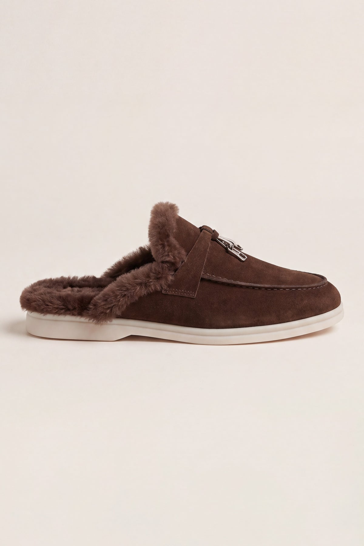Maretti Fur-Lined Buckle Mule Dark Brown