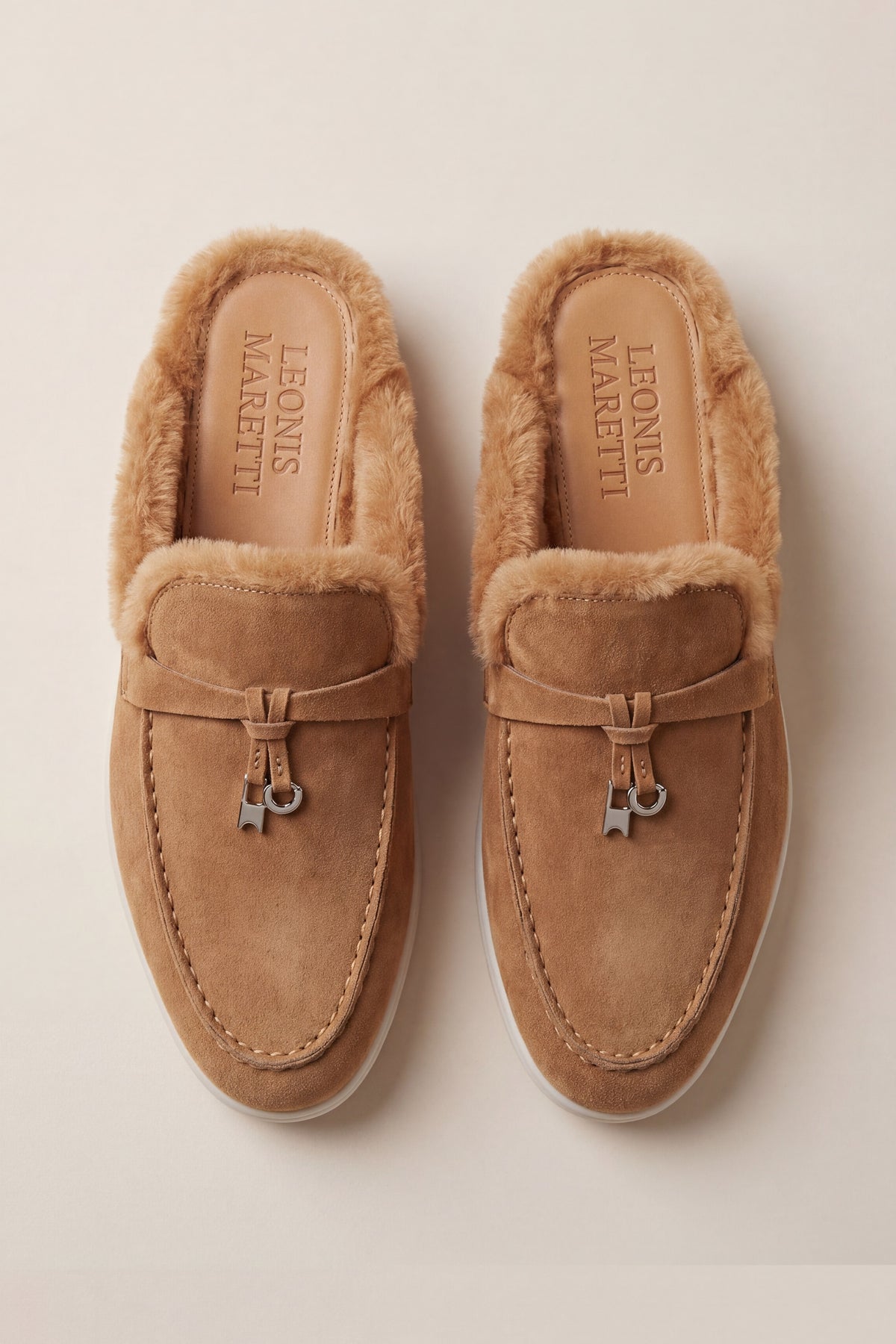 Maretti Fur-Lined Buckle Mule Camel