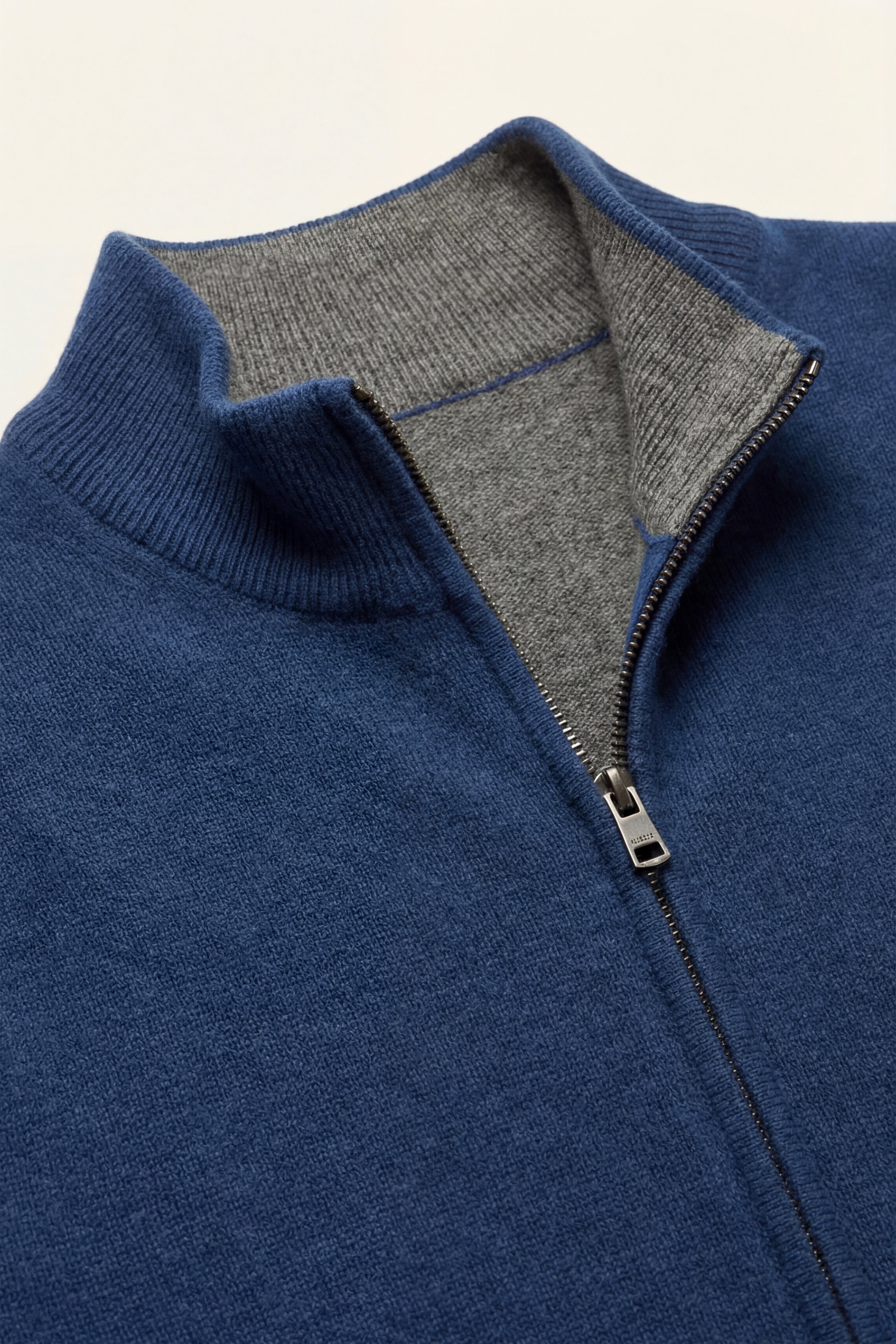 Marciello Reversible Cashmere Zip Knit Navy & Grey