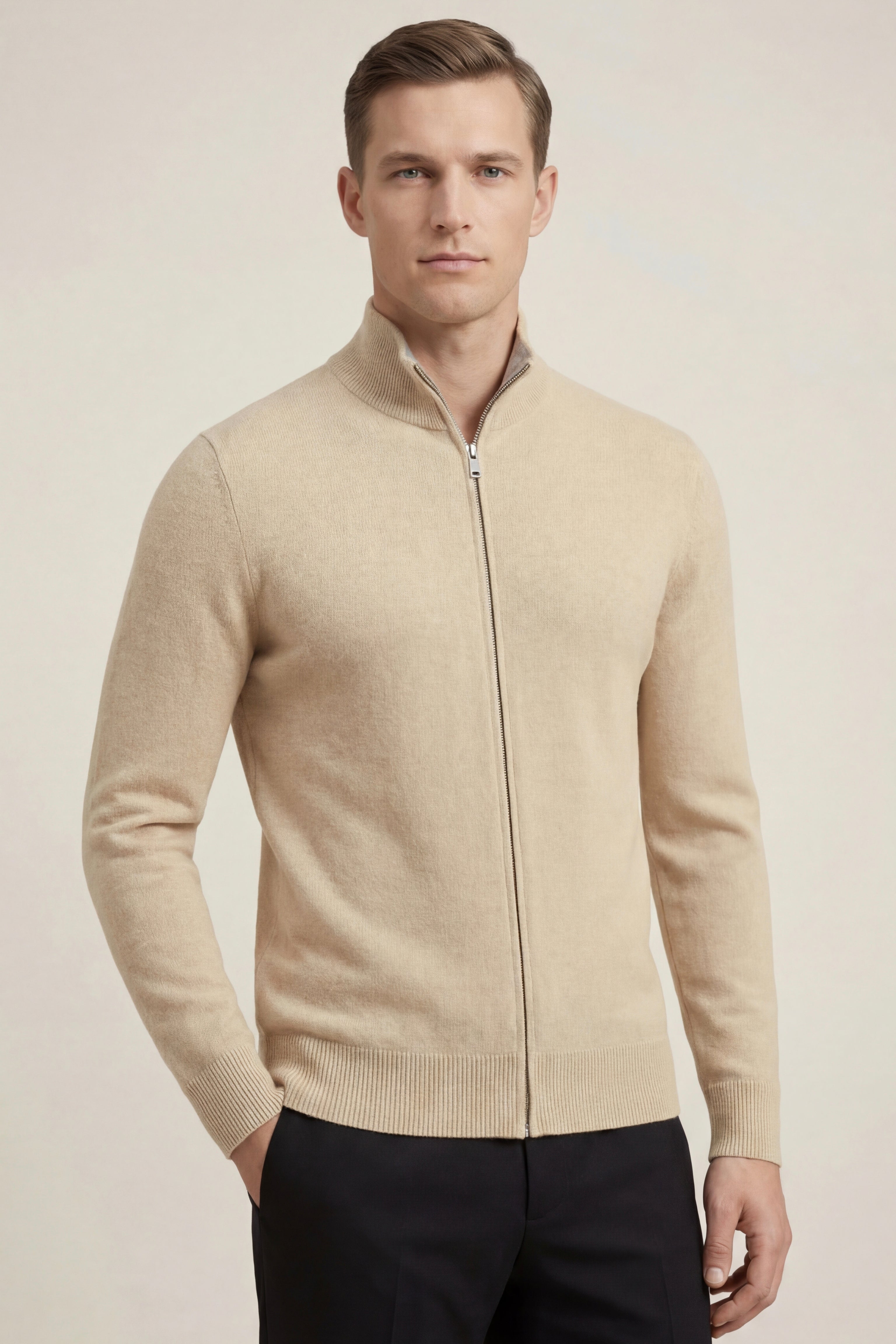 Marciello Reversible Cashmere Zip Knit Beige & Grey