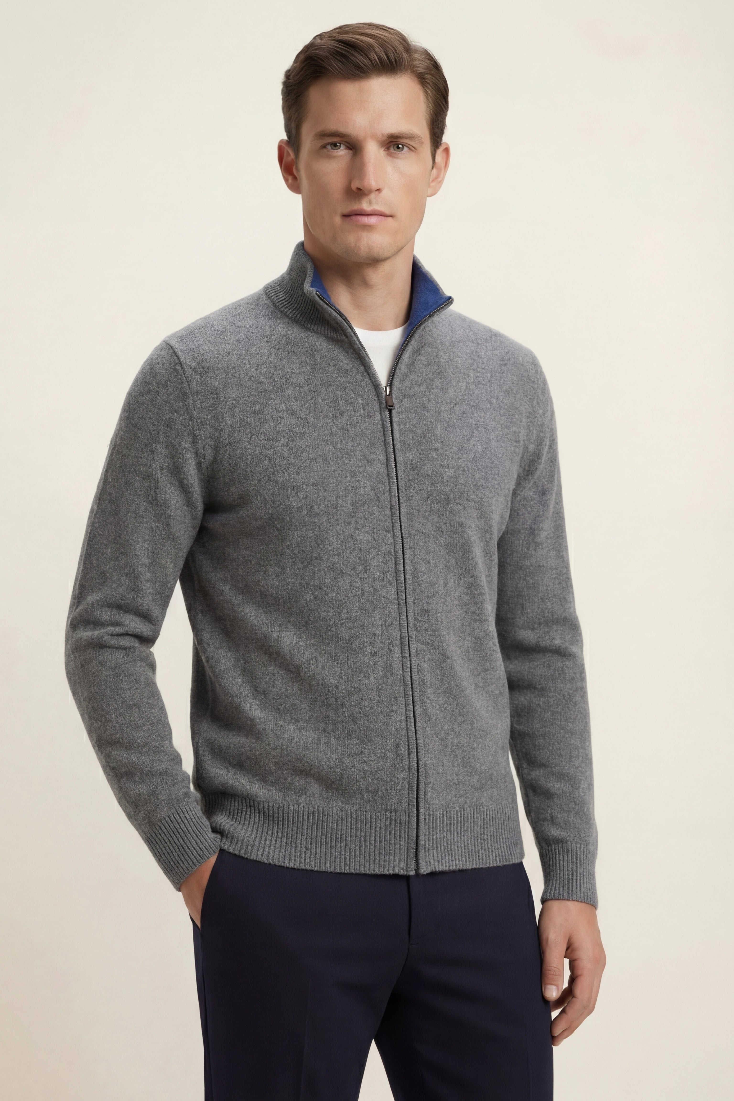 Marciello Reversible Cashmere Zip Knit Navy & Grey