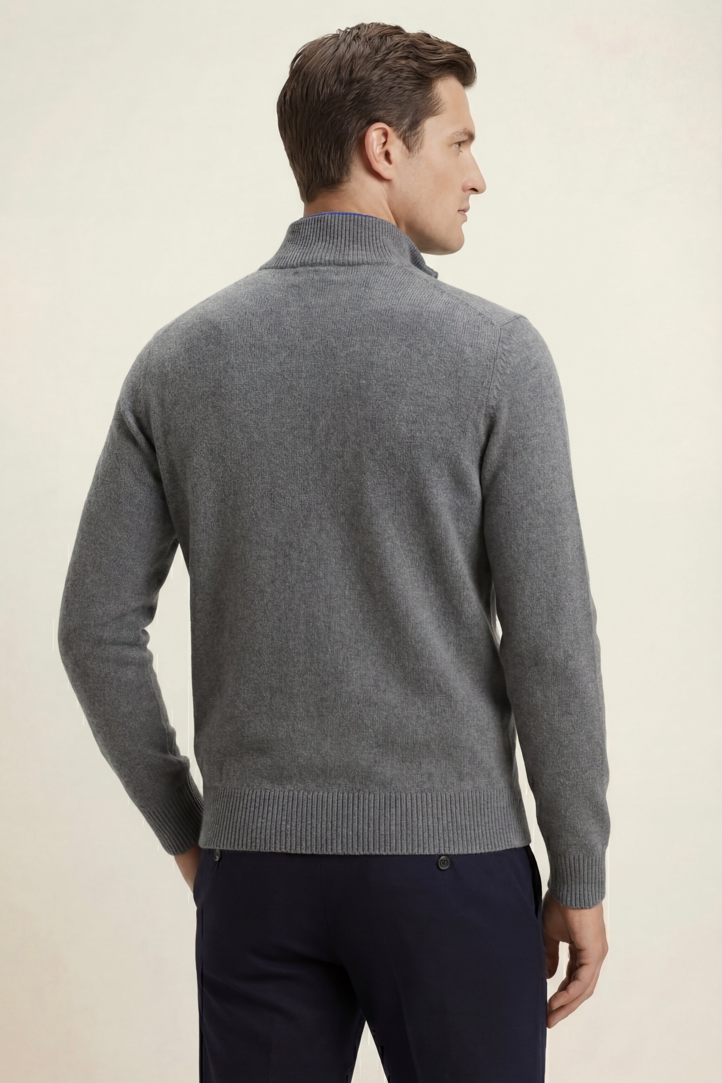 Marciello Reversible Cashmere Zip Knit Navy & Grey