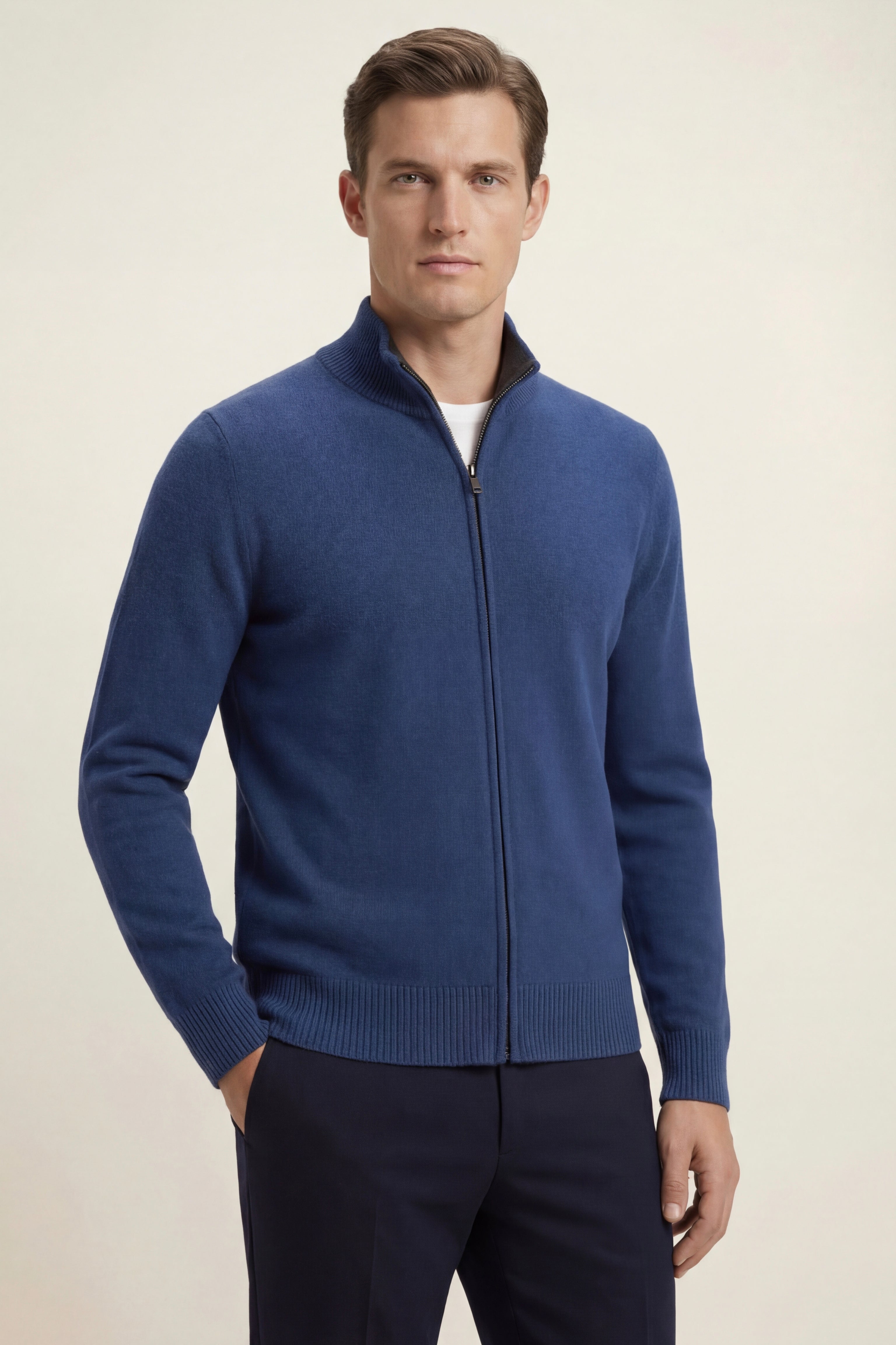 Marciello Reversible Cashmere Zip Knit Navy & Grey