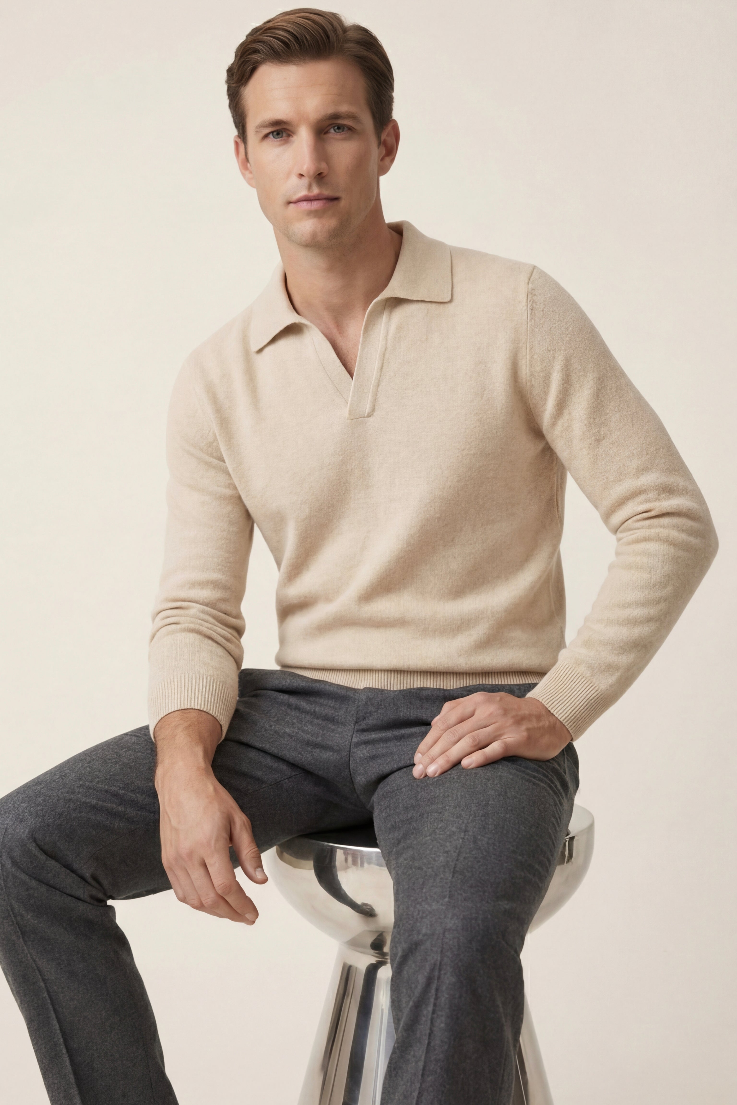 Marencio Cashmere Polo Knit Oatmeal