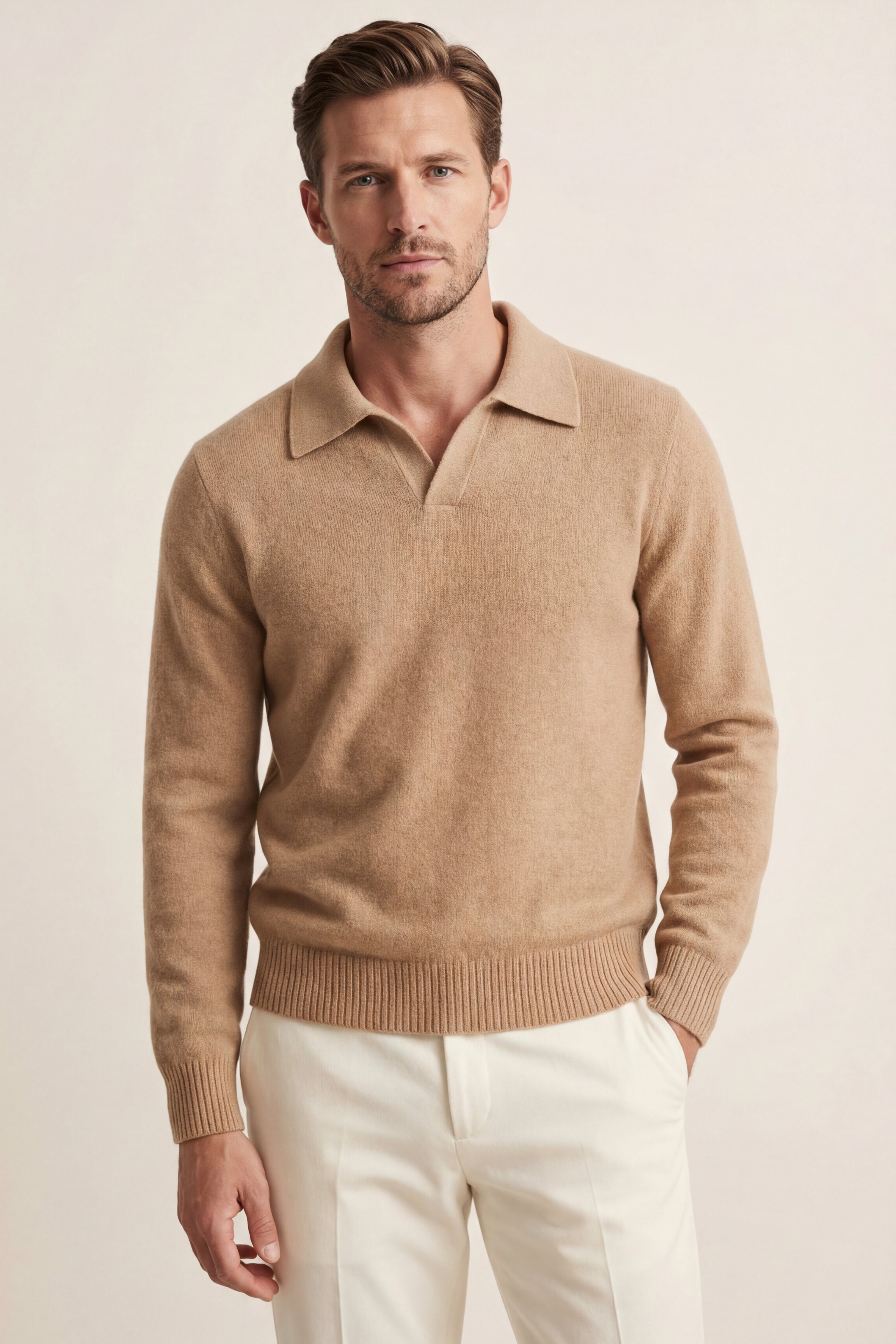 Marencio Cashmere Polo Knit Light Brown