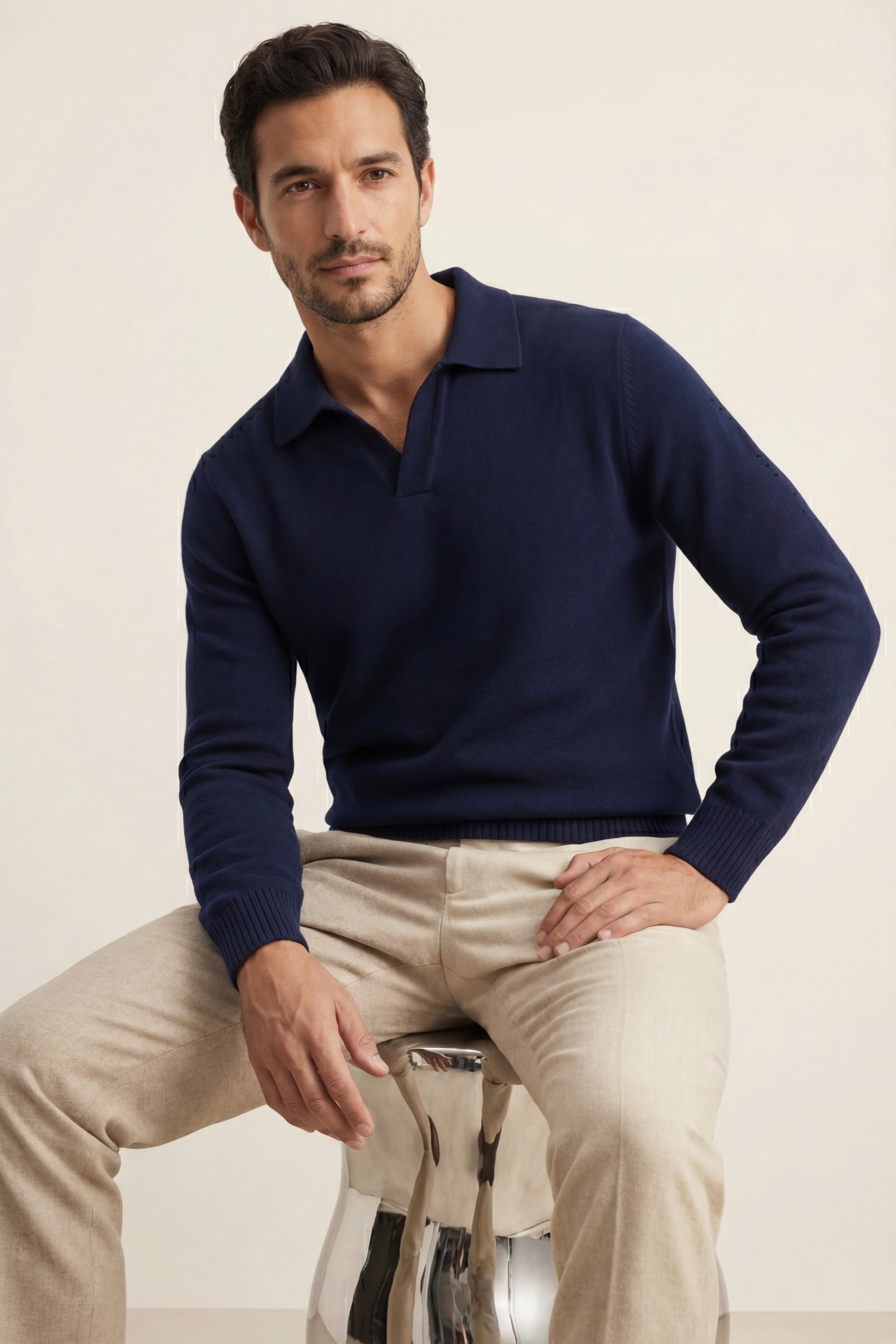 Marencio Cashmere Polo Knit Navy