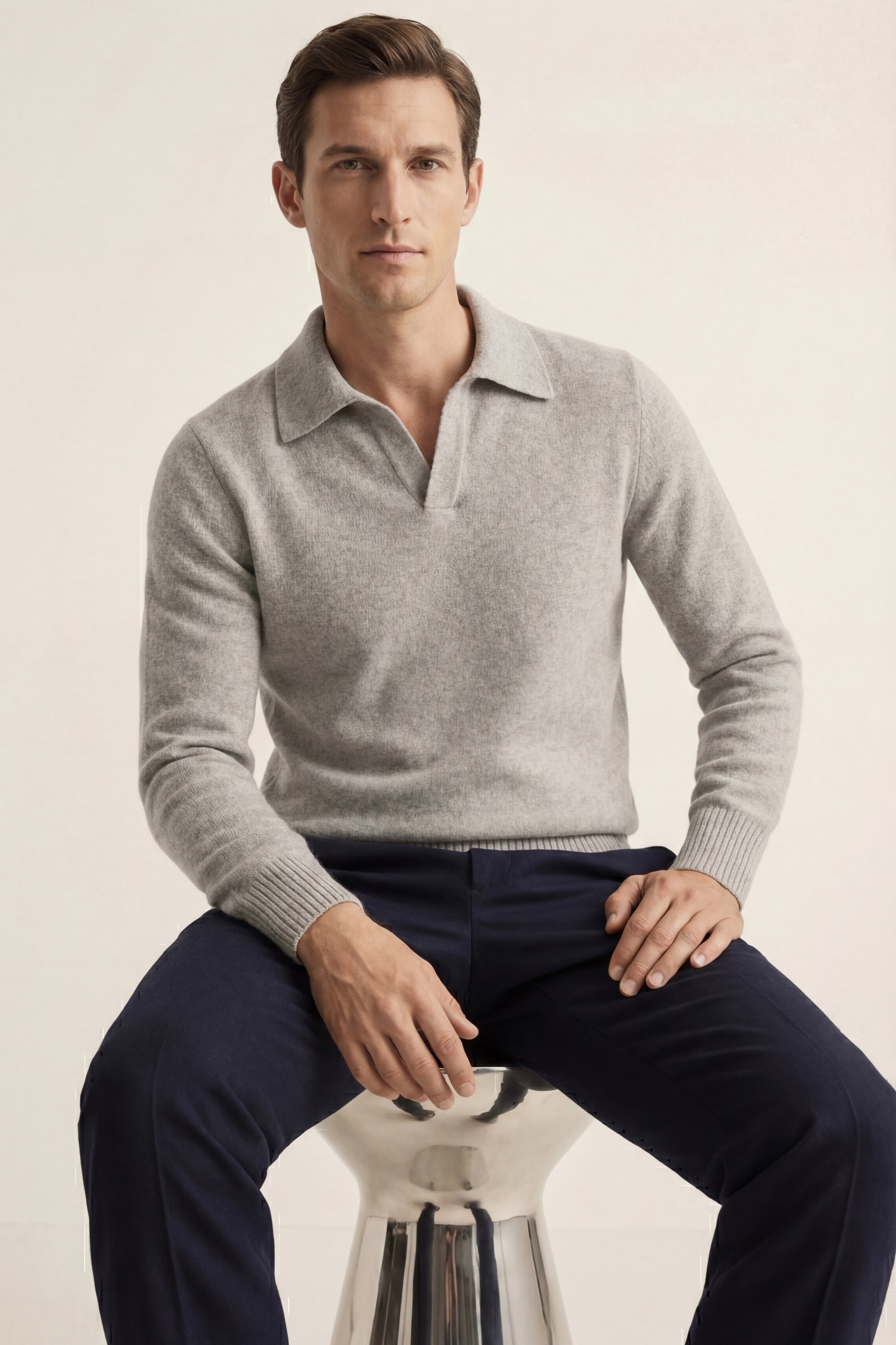 Marencio Cashmere Polo Knit Grey