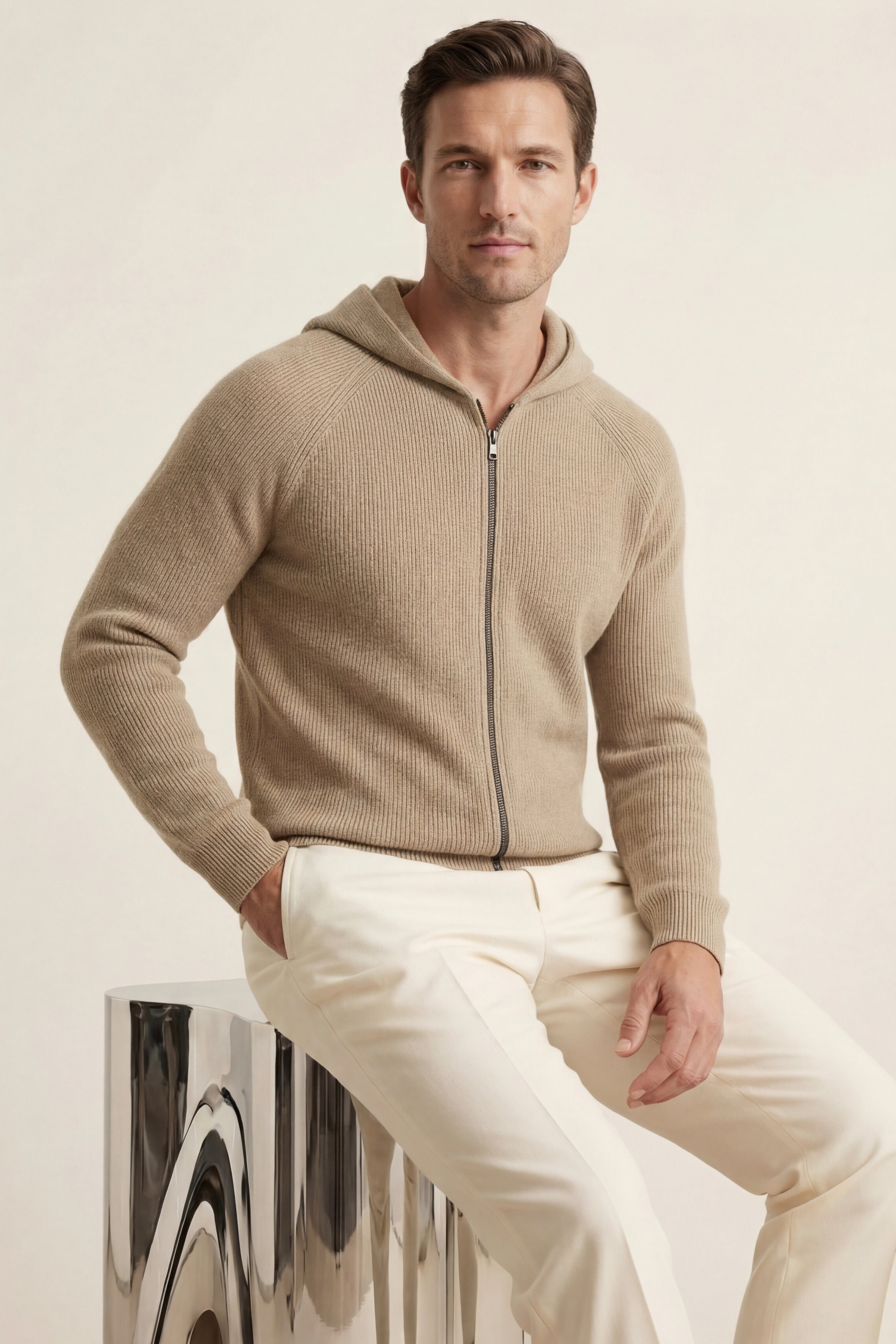 Amalfi Merino Hooded Sweater Taupe