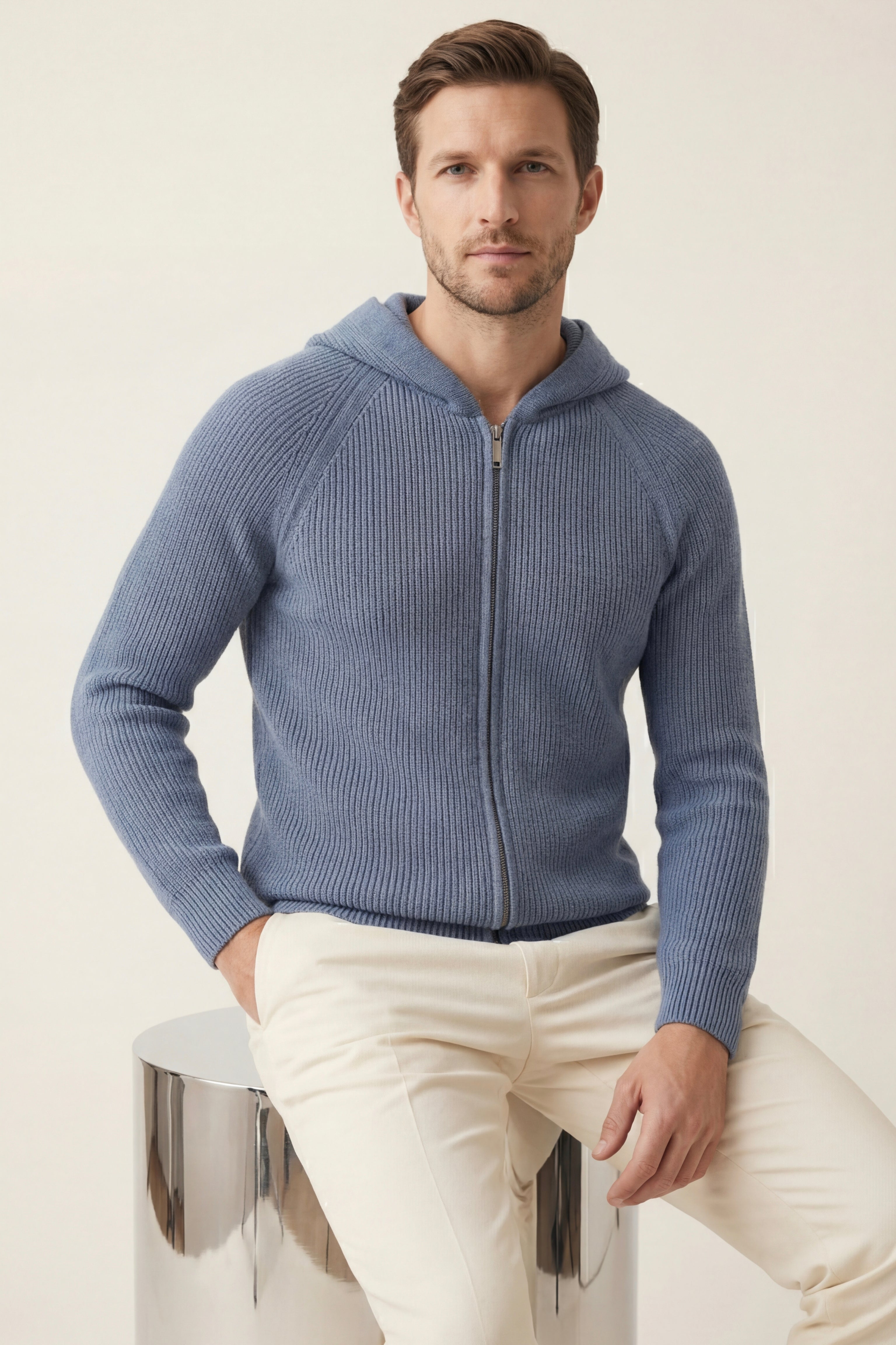 Amalfi Merino Hooded Sweater Light Blue