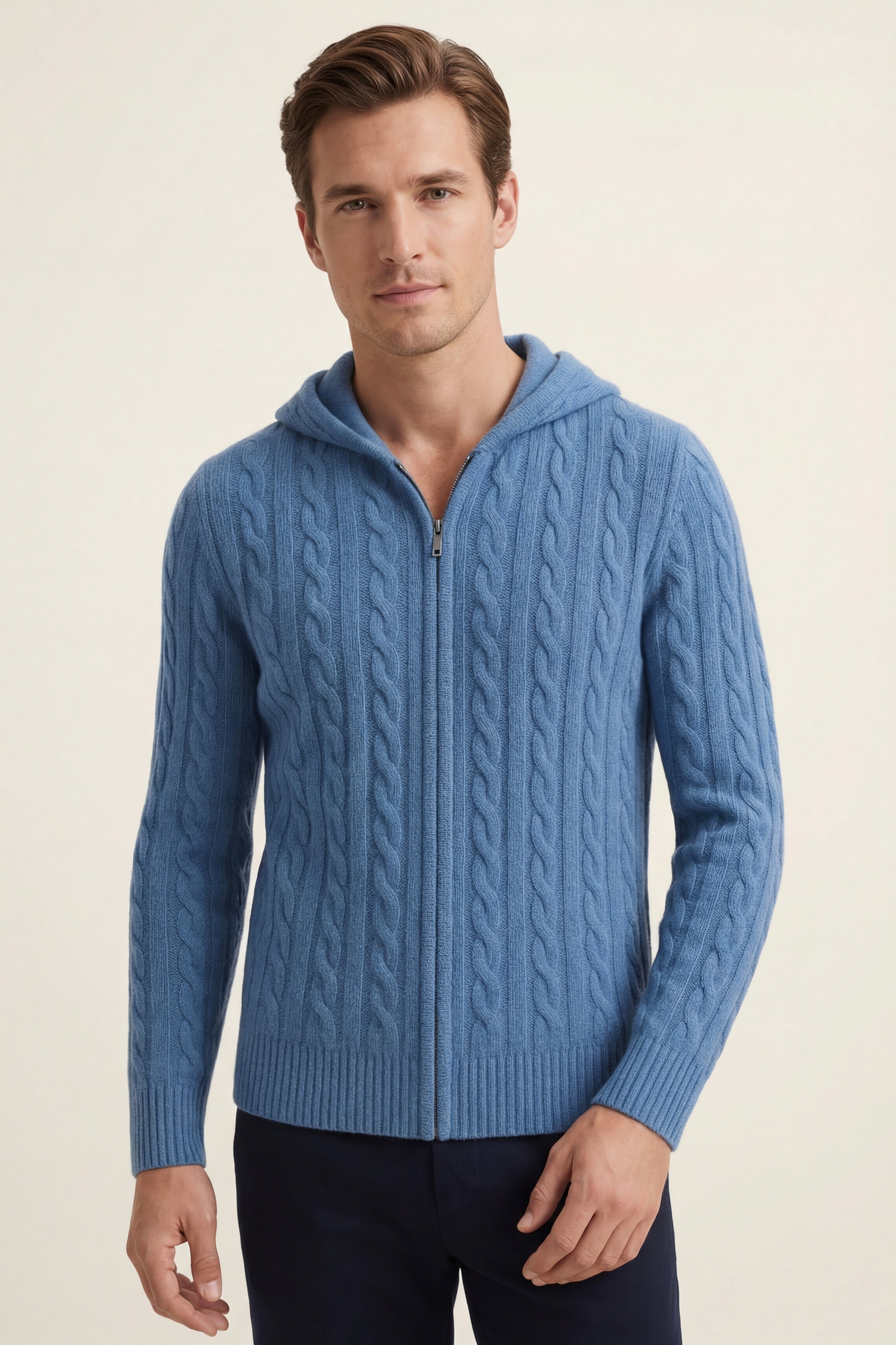 Talieri Hooded Cable Knit Blue