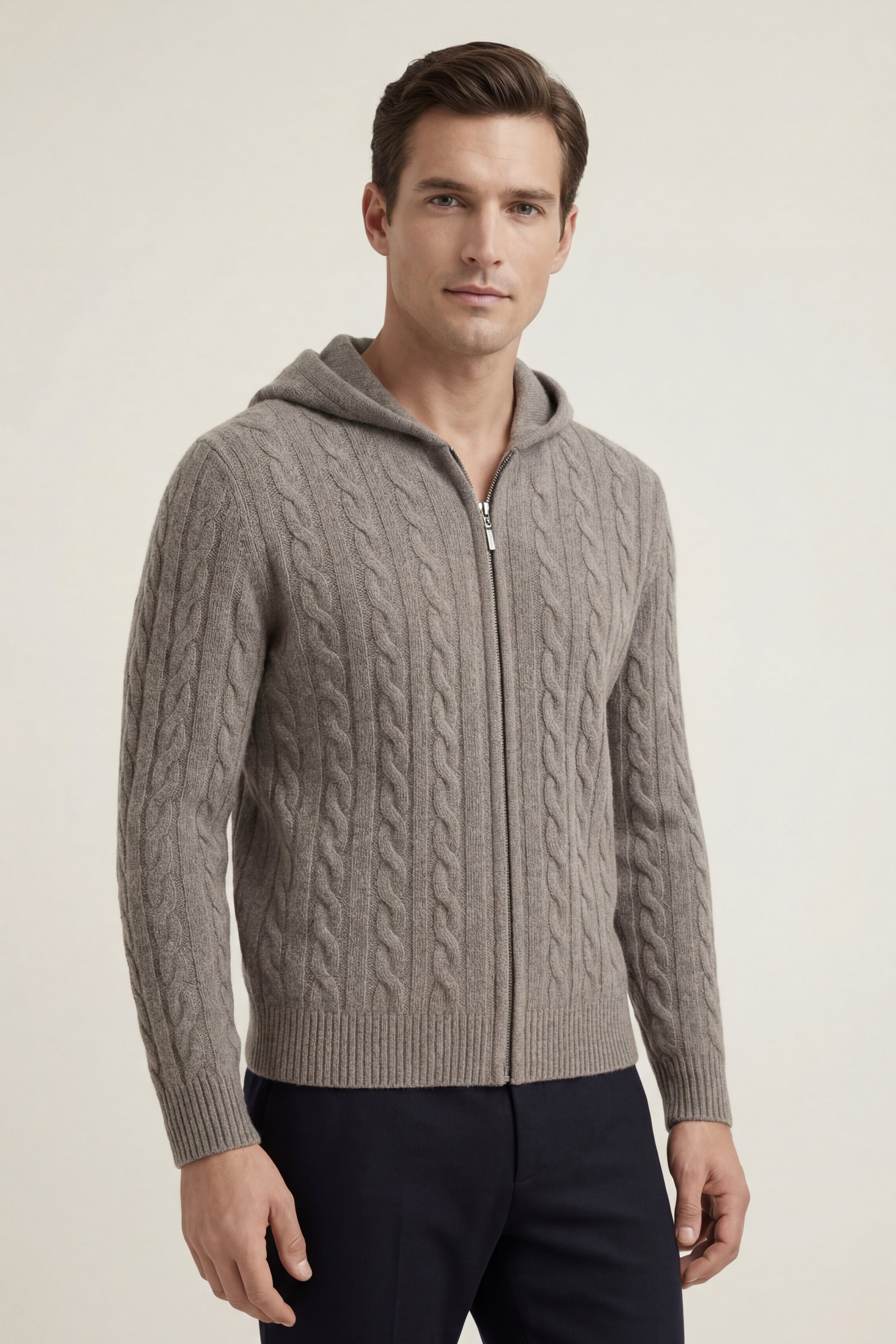 Talieri Hooded Cable Knit Grey