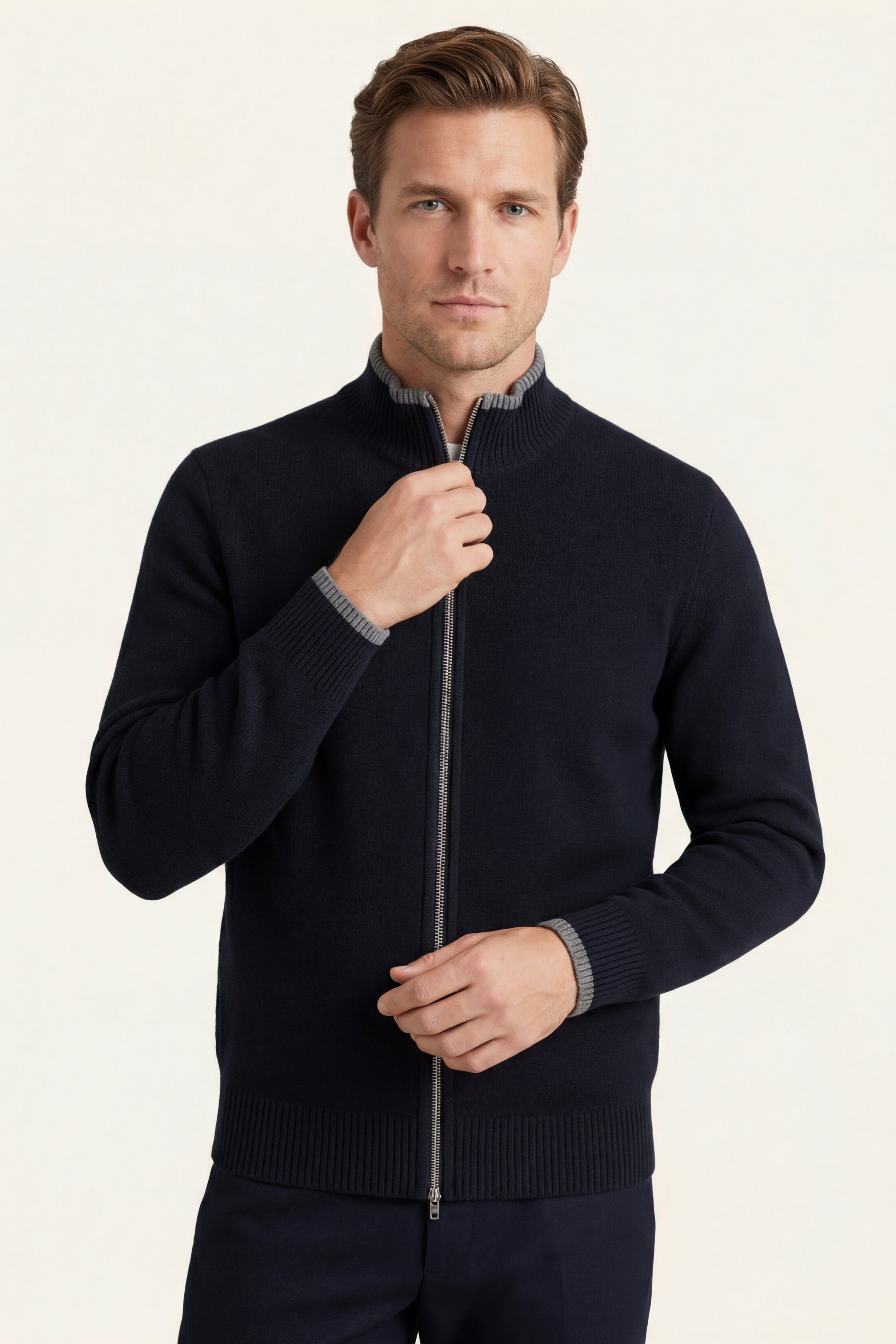 Terenzo Zip Cardigan Navy