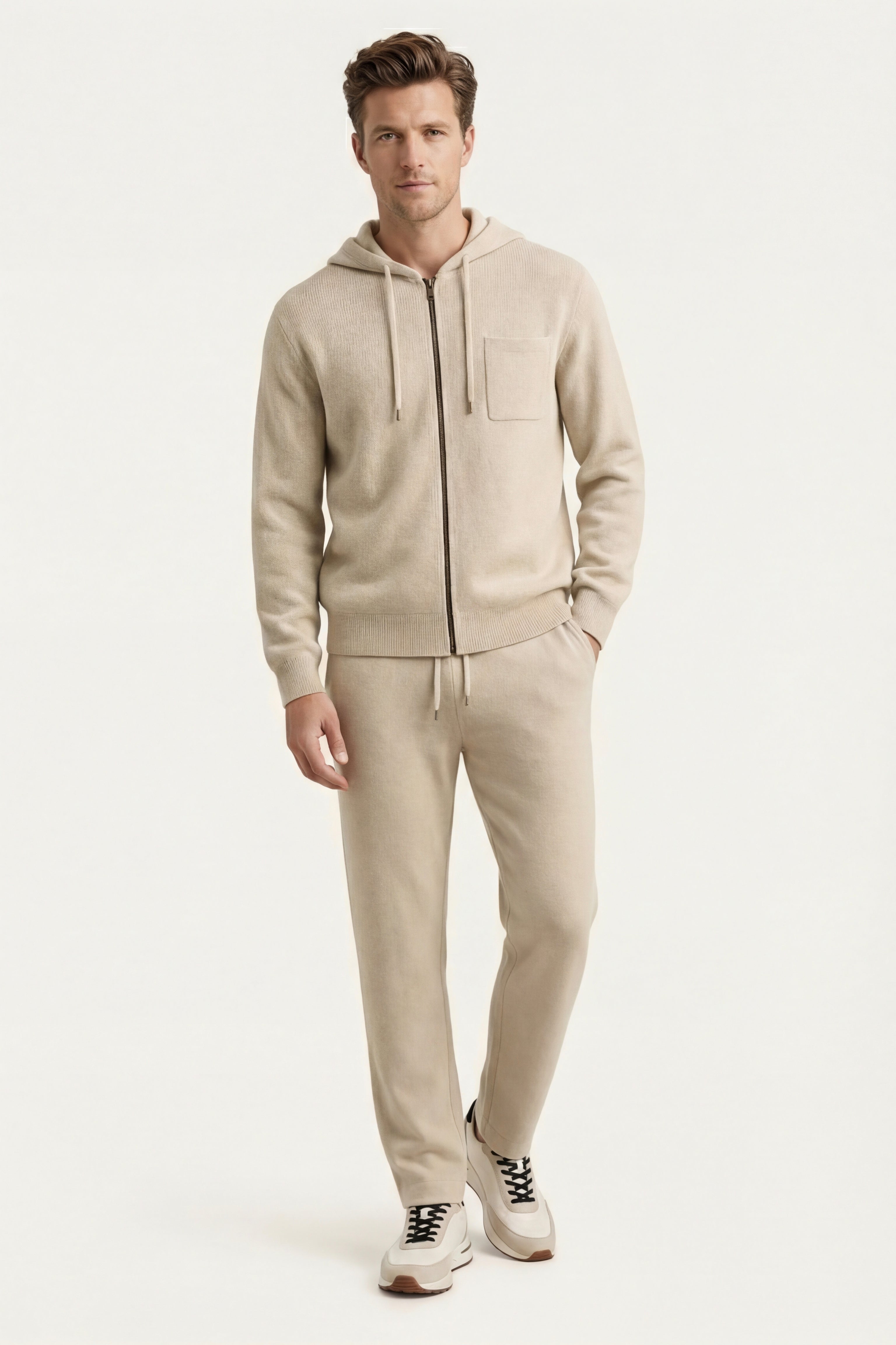 Elviro Cashmere Hooded Zip Set Cream