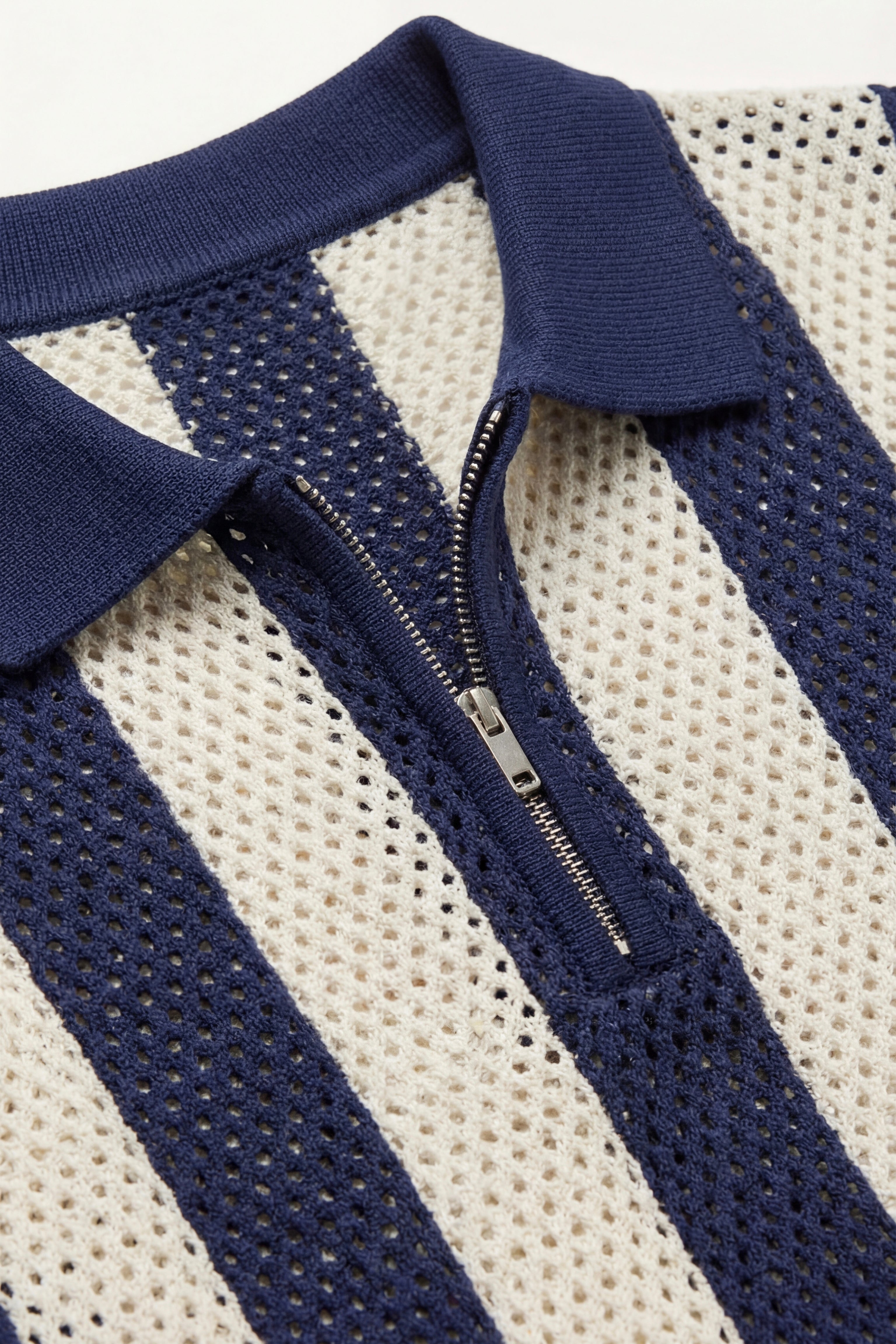 Silano Striped Knit Polo Navy