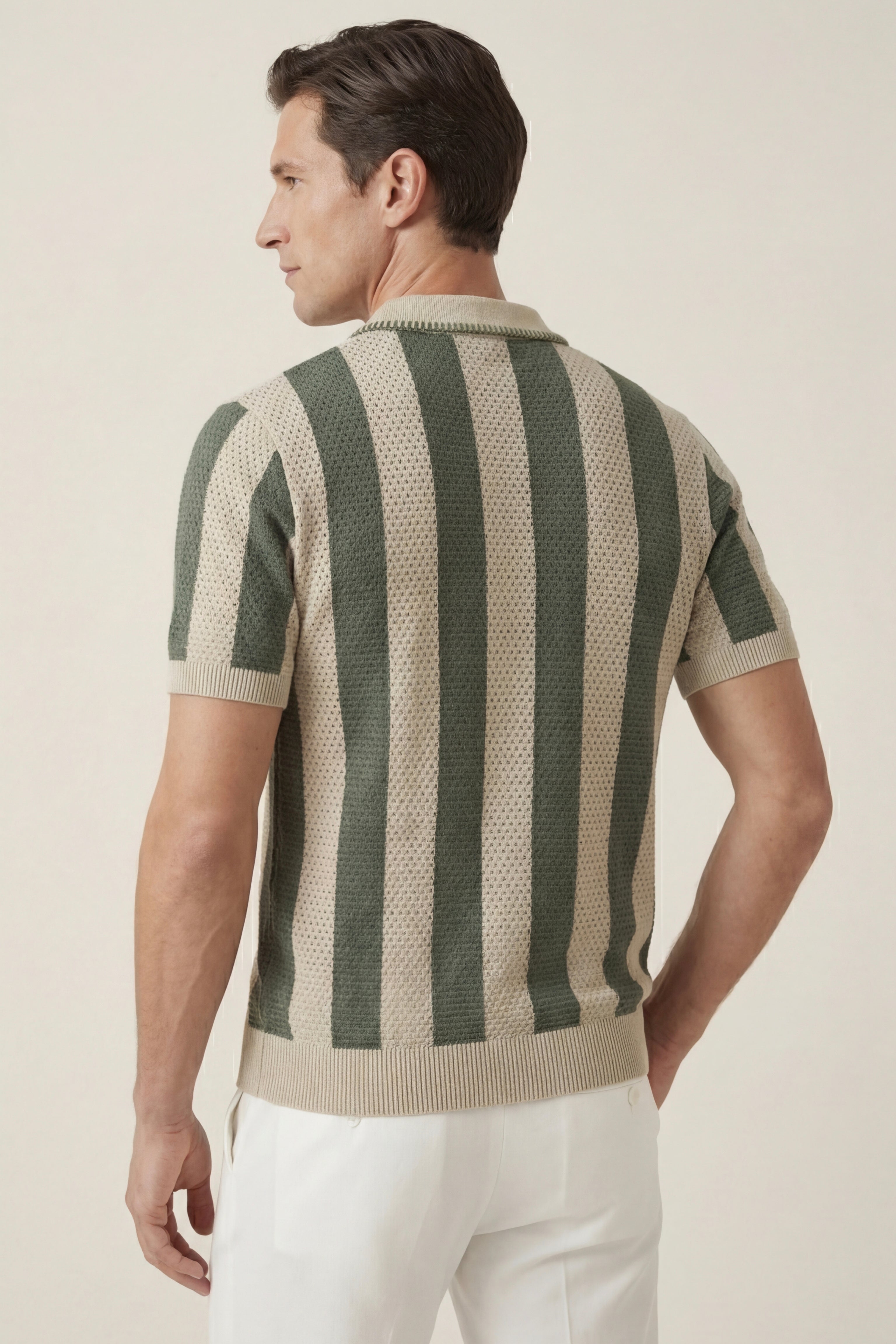 Silano Striped Knit Polo Green
