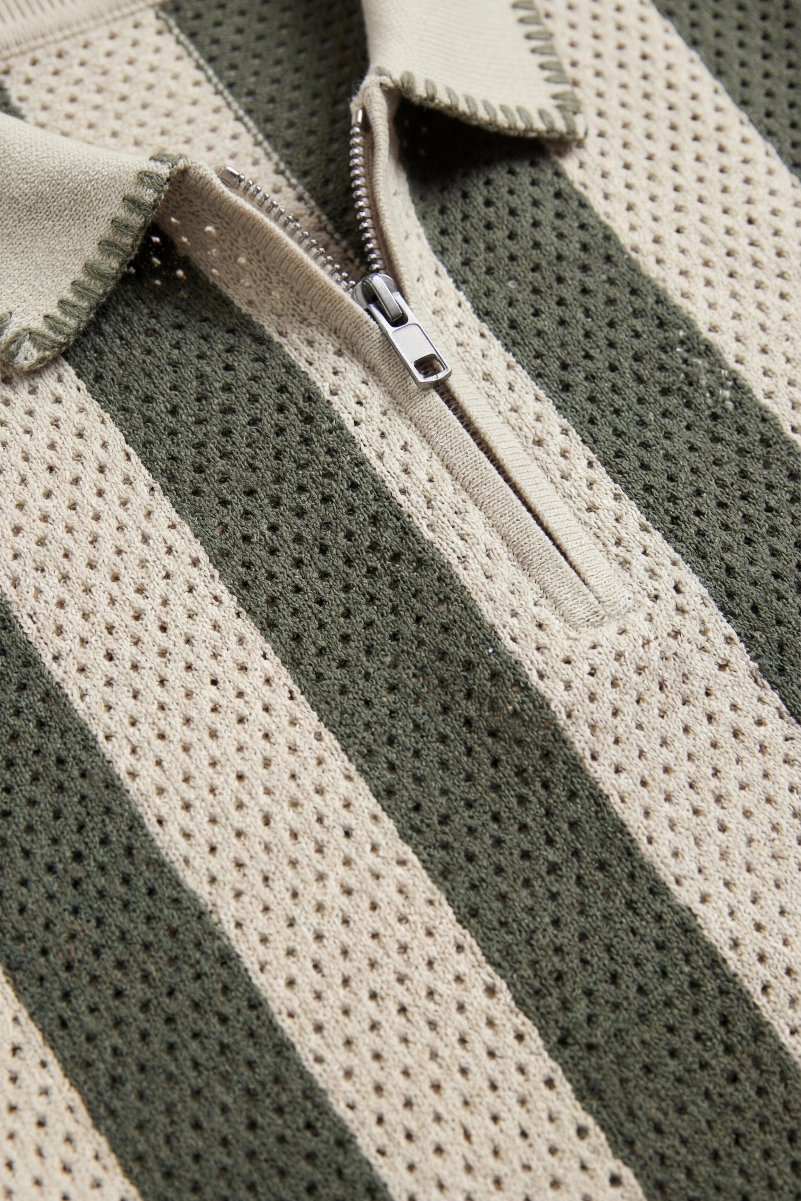 Silano Striped Knit Polo Green