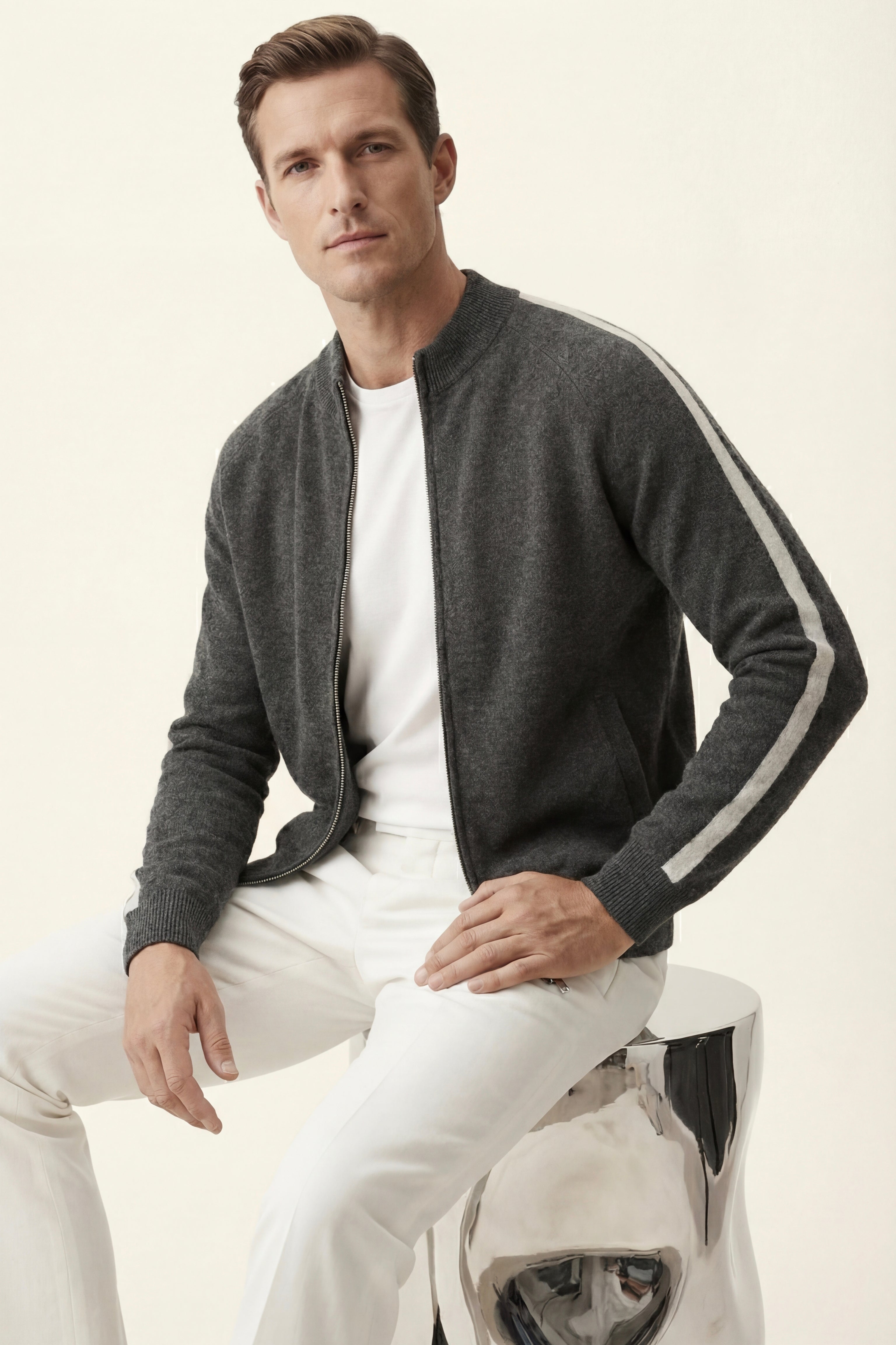 Lorenti Cashmere Zip Knit Dark Grey