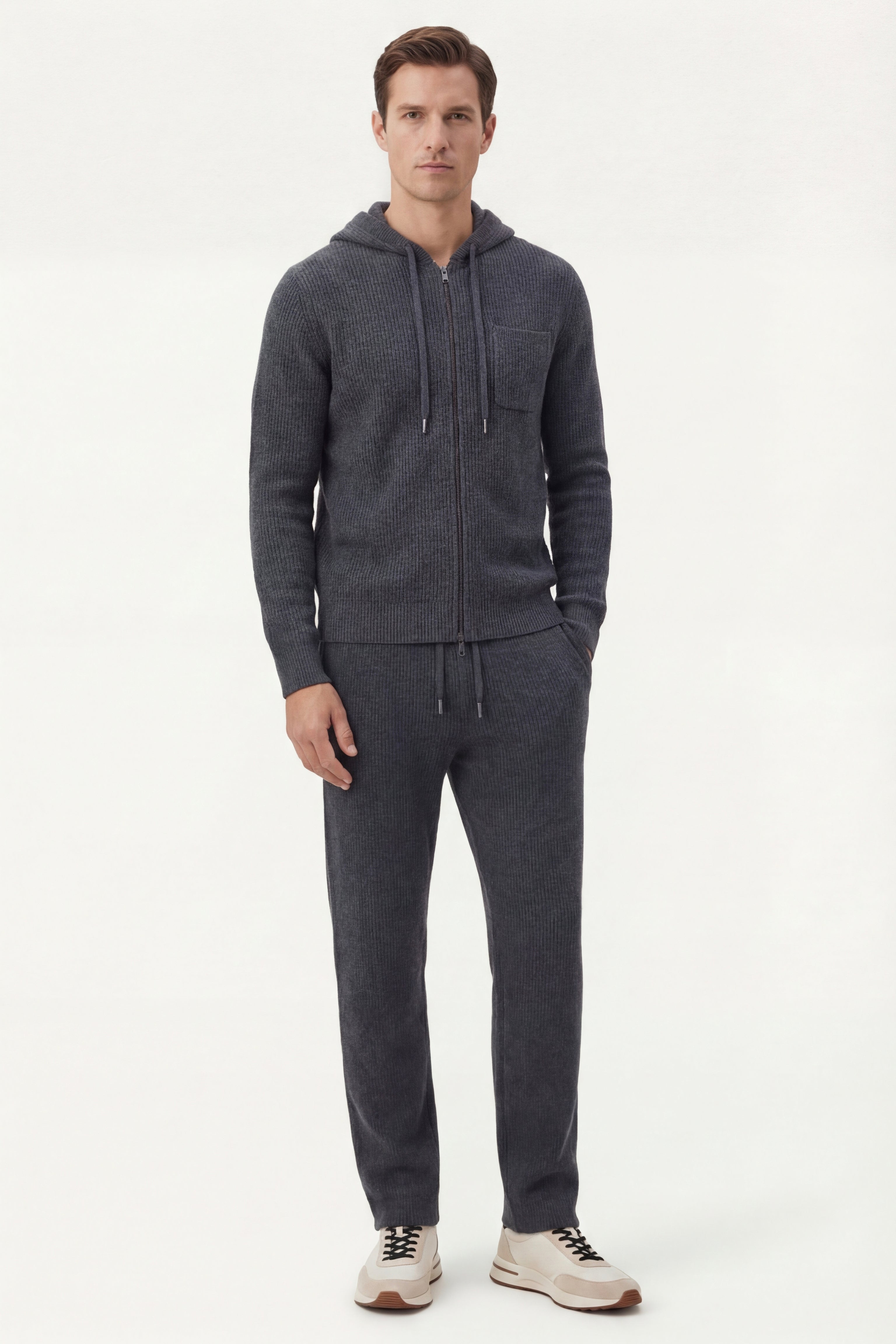 Elviro Cashmere Hooded Zip Set Blue
