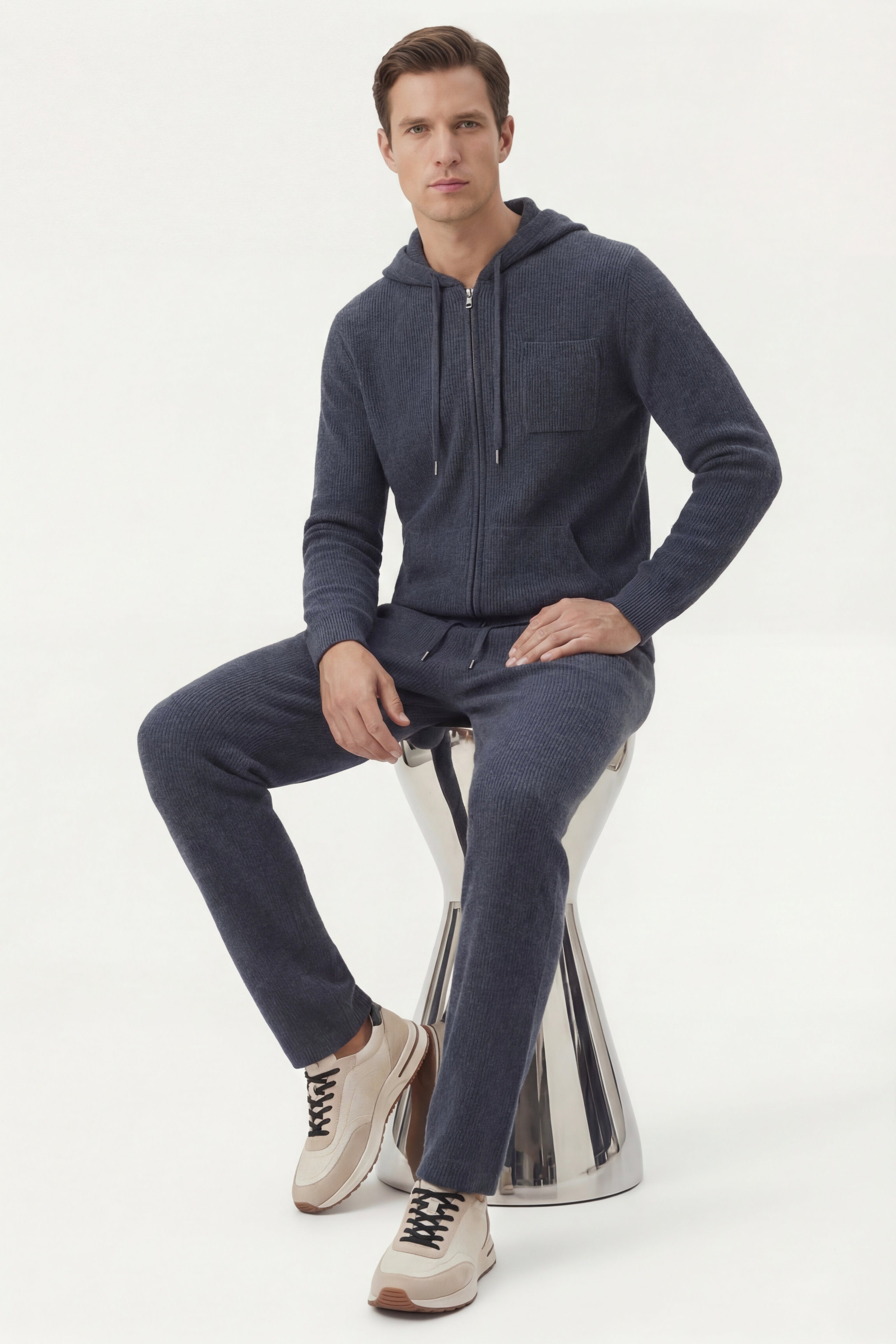 Elviro Cashmere Hooded Zip Set Blue