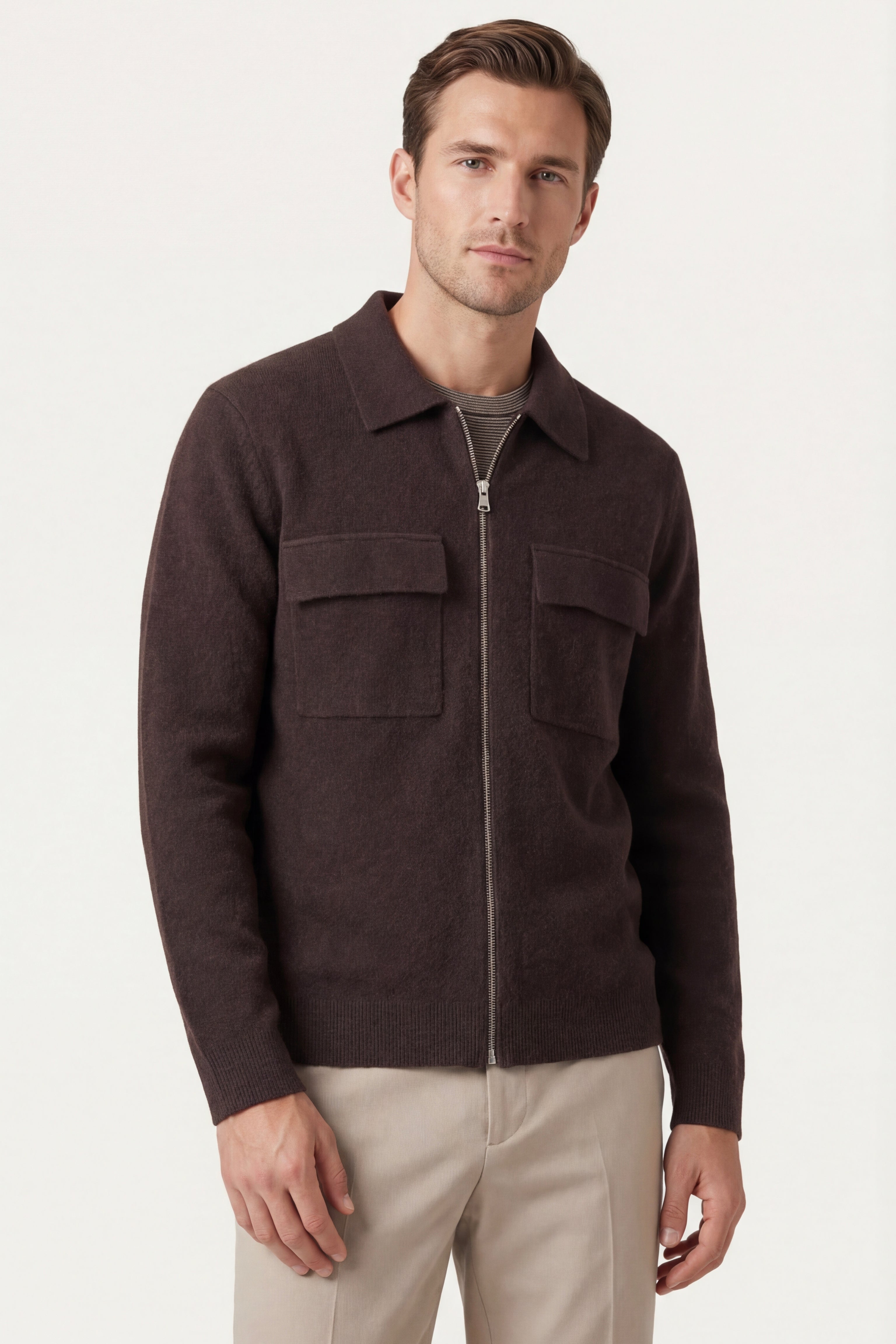 Orvello Dual-Zip Wool Cardigan Brown